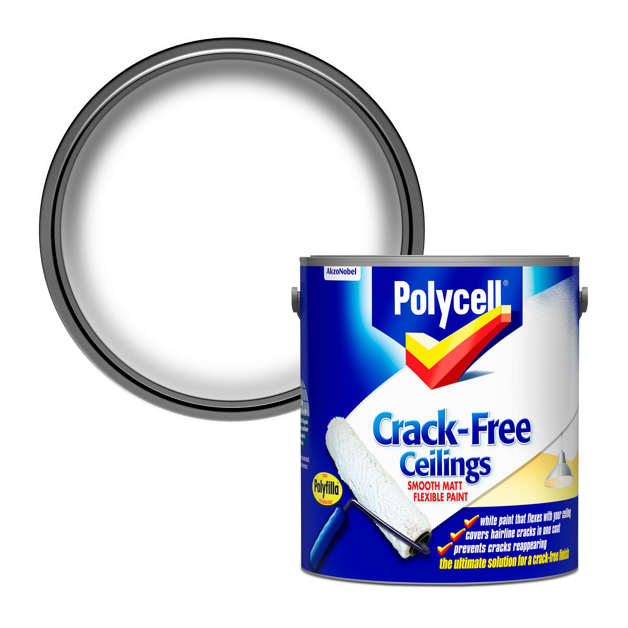 Polycell Crack free White Matt Emulsion paint, 2.5L DIY at B&Q