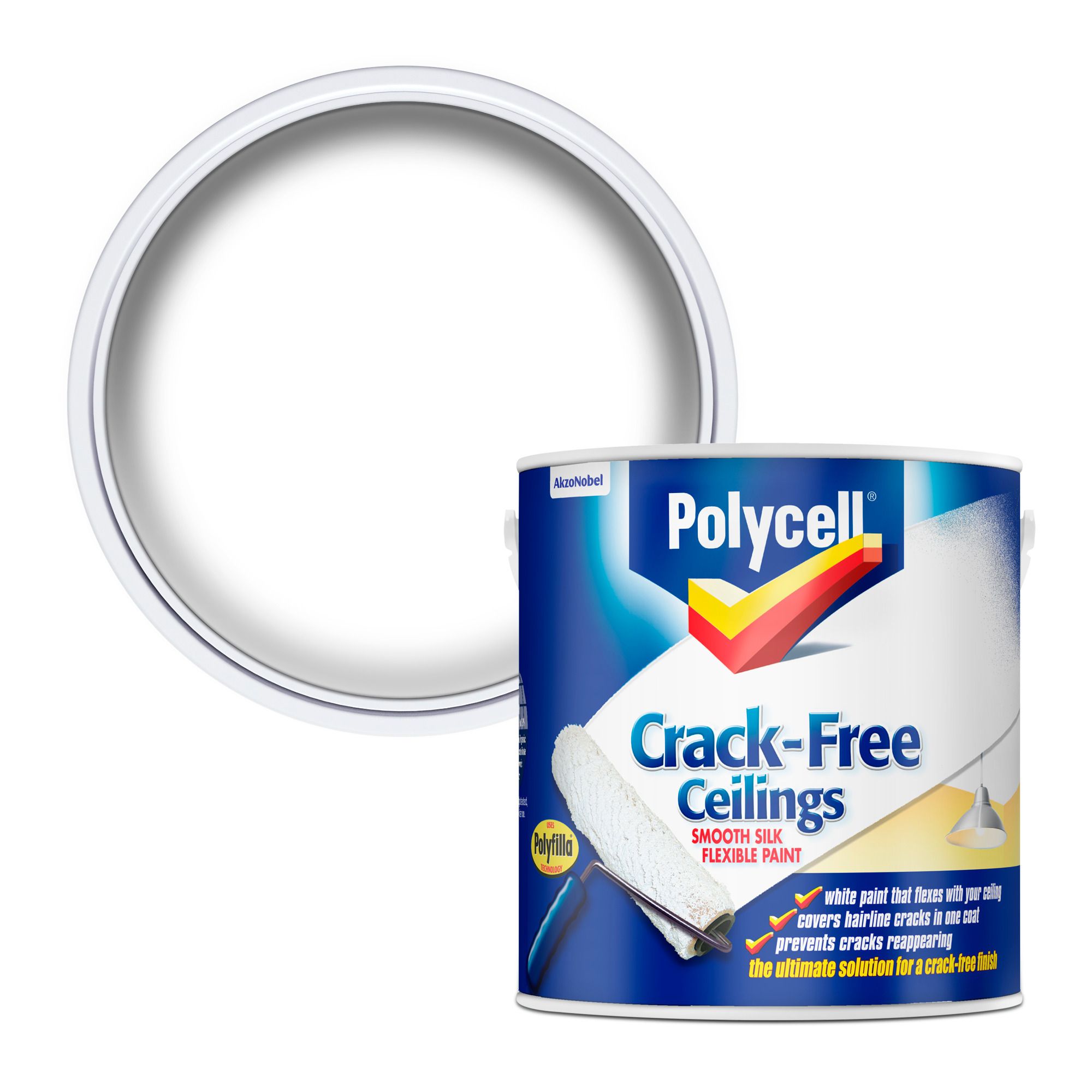 Polycell Crack free White Silk Emulsion paint, 2.5L