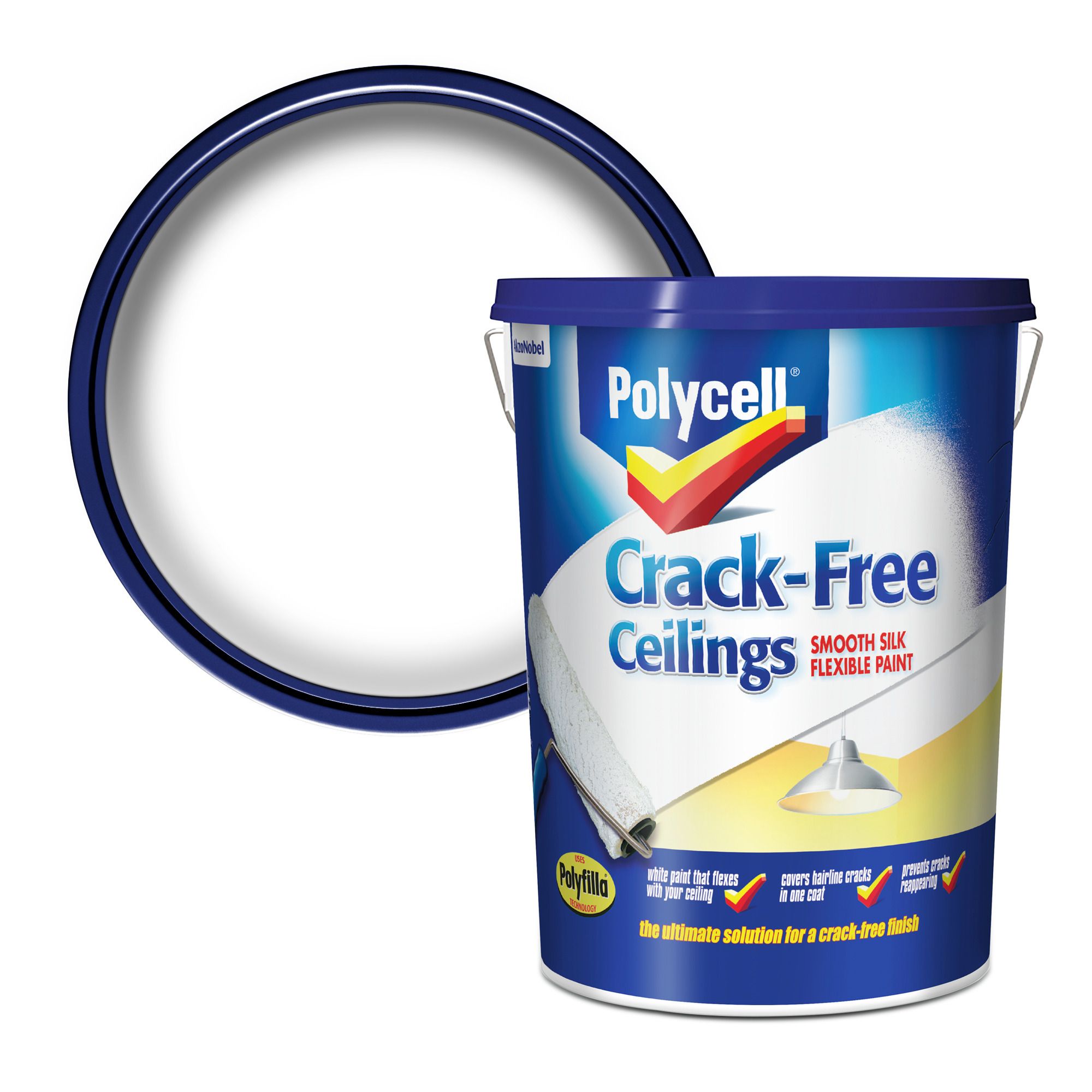 Polycell Crack free White Silk Emulsion paint, 5L