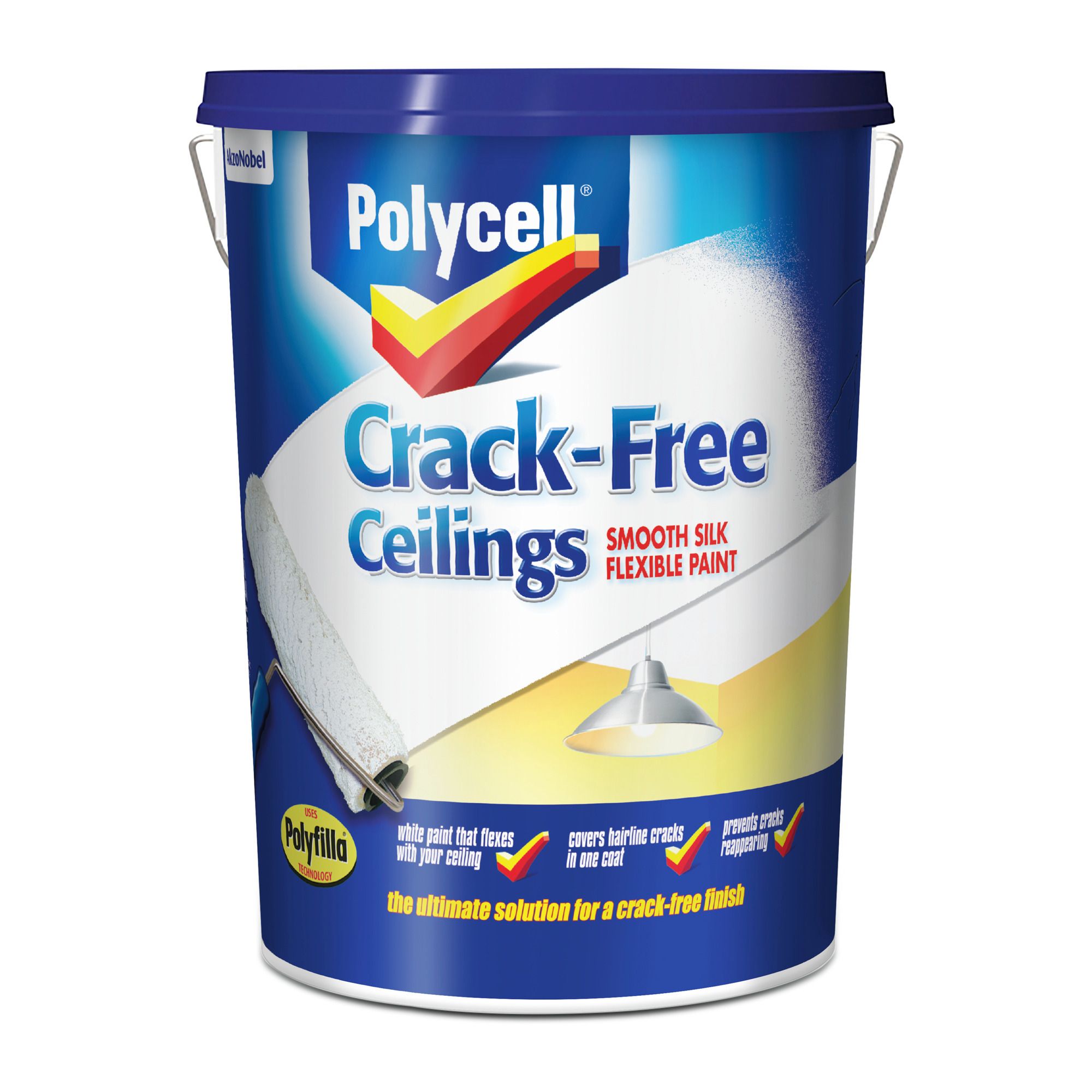 Polycell Crack free White Silk Emulsion paint, 5L