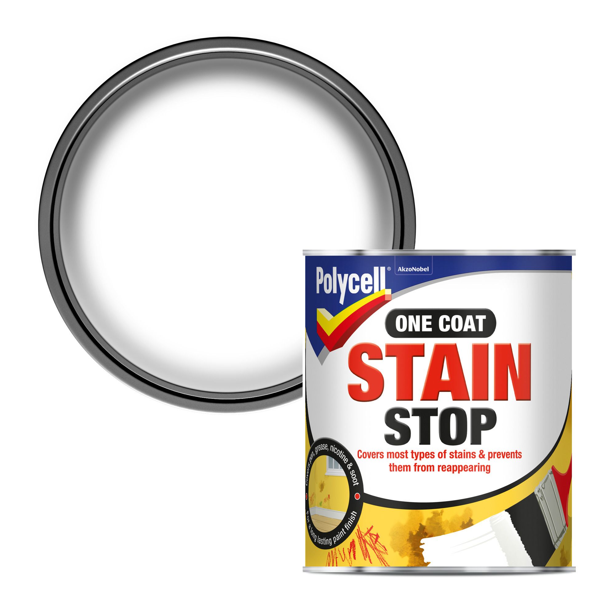 Polycell Stain Stop White Matt Interior & exterior Stain block paint, 1L