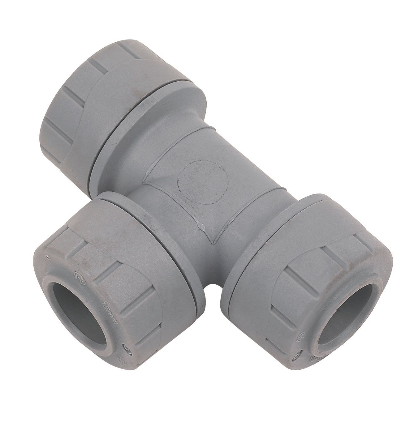 PolyPlumb PB215-10V2 Grey Push-fit Equal Pipe tee (Dia)15mm x 15mm x 15mm, Pack of 10
