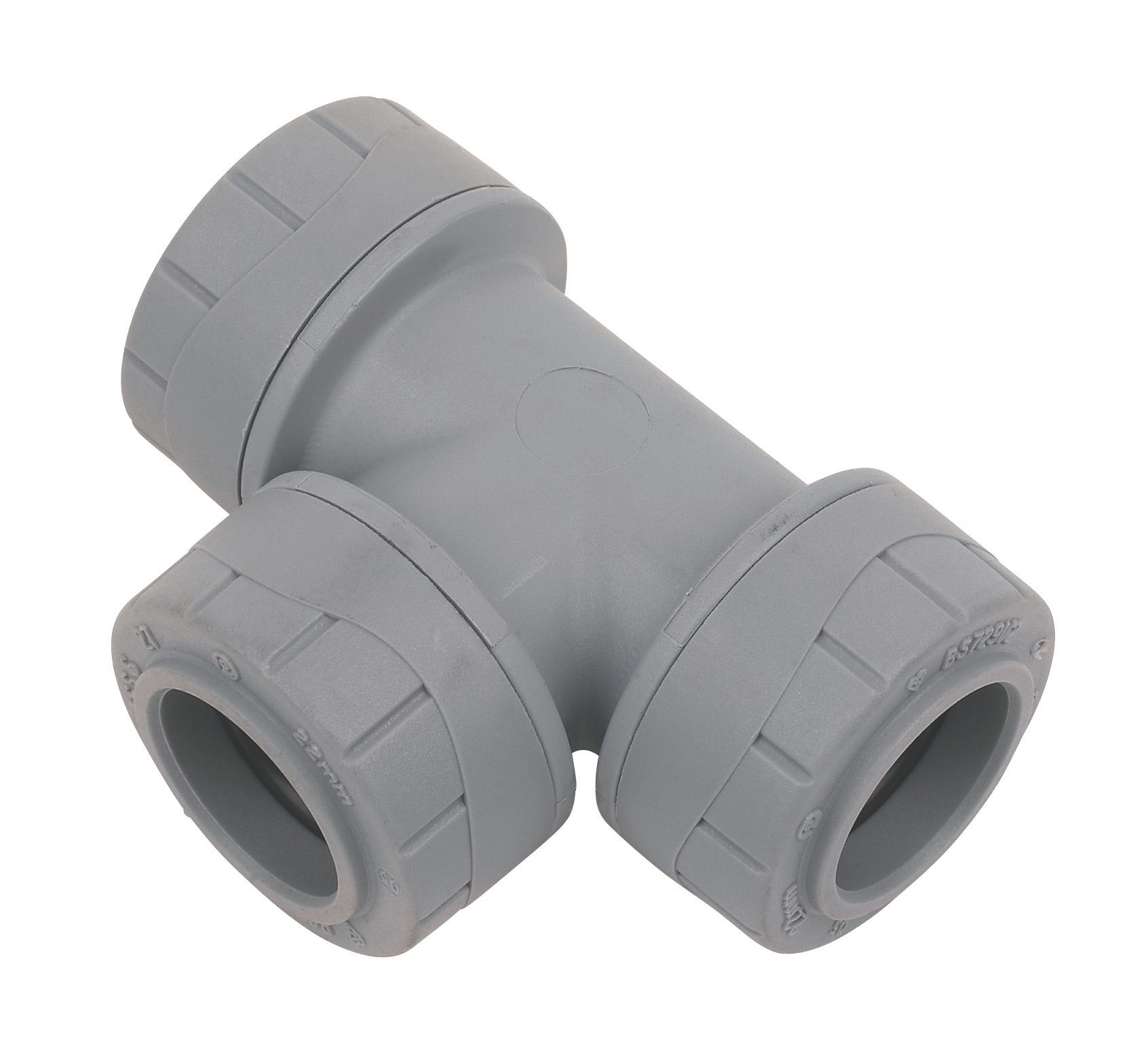 PolyPlumb PB222V2 Grey Push-fit Equal Pipe tee (Dia)22mm x 22mm x 22mm