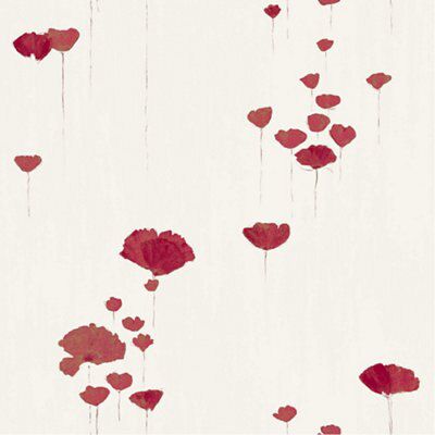 Poppy Cream & red Floral Smooth Wallpaper