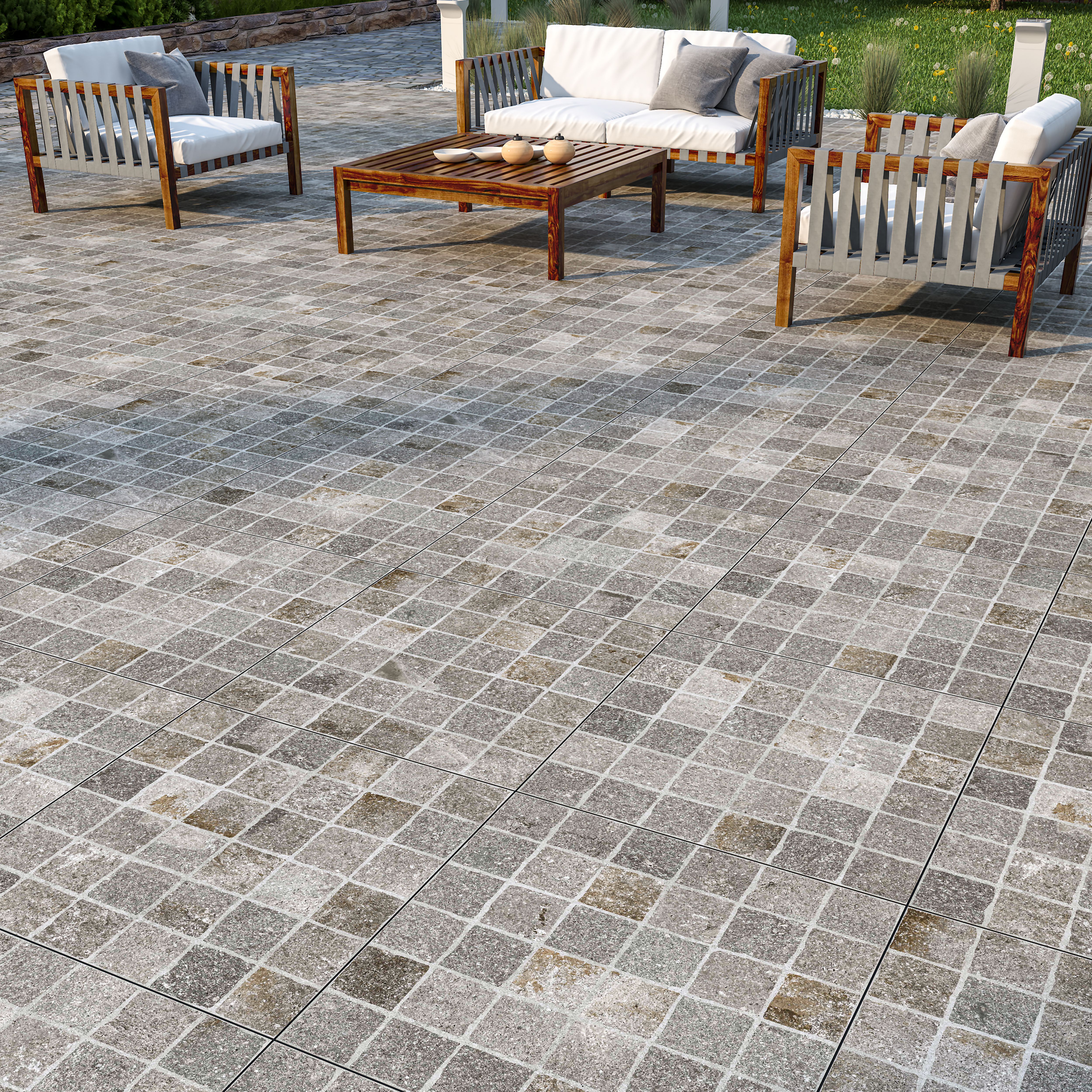 Porfido Grey Matt Stone effect Porcelain Outdoor Floor Tile - 5