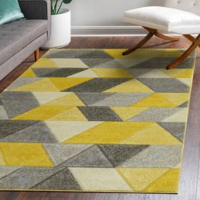 Portland Yellow & Grey Geometric Large Rug, (L)230cm x (W)160cm