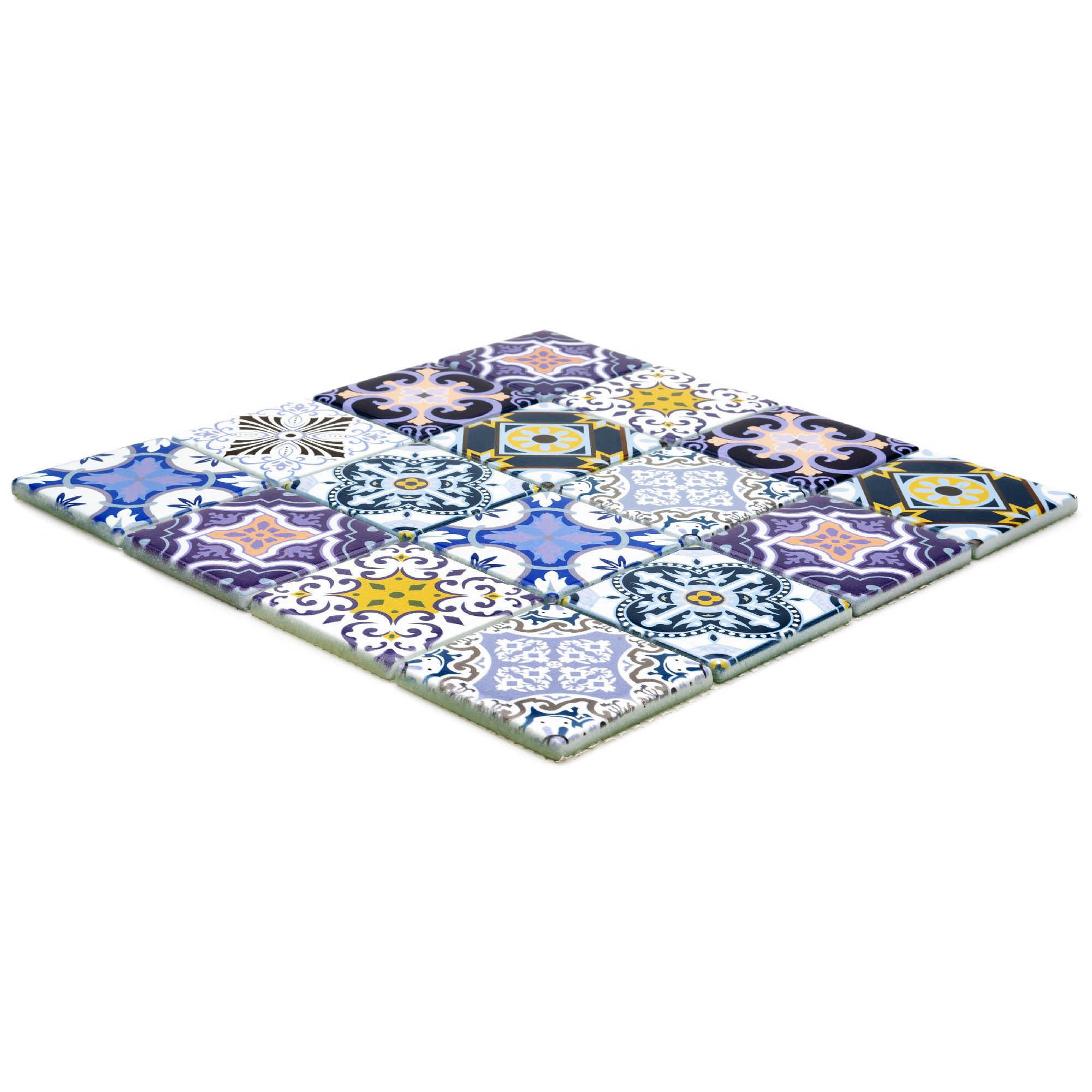 Porto Blush & indigo Mosaic tile (L)300mmGlass - 3