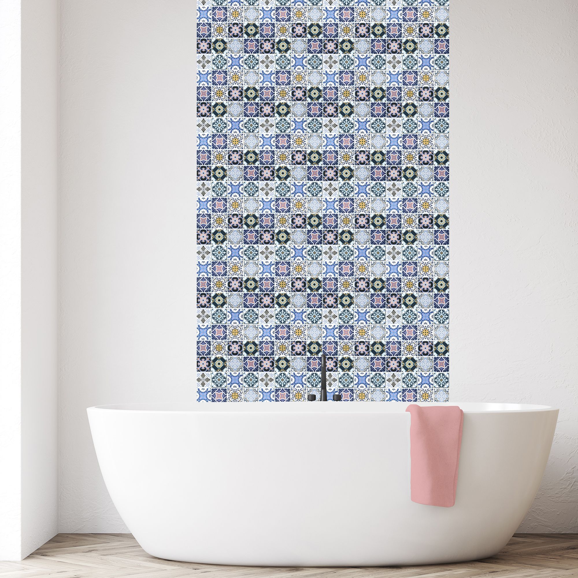 Porto Blush & indigo Gloss Geometric Glass 2x2 Mosaic tile