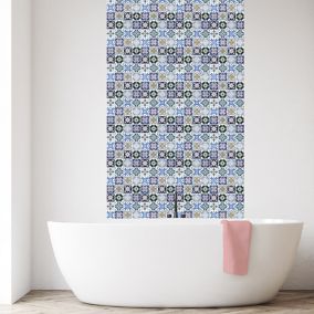 Porto Blush & indigo Gloss Geometric Glass 2x2 Mosaic tile, (L)300mm (W)300mm
