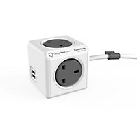 PowerCube Extended Grey & white 13A 4 socket Extension lead with USB