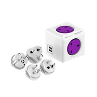 PowerCube ReWireable USB 10A Purple & white Universal Travel adaptor