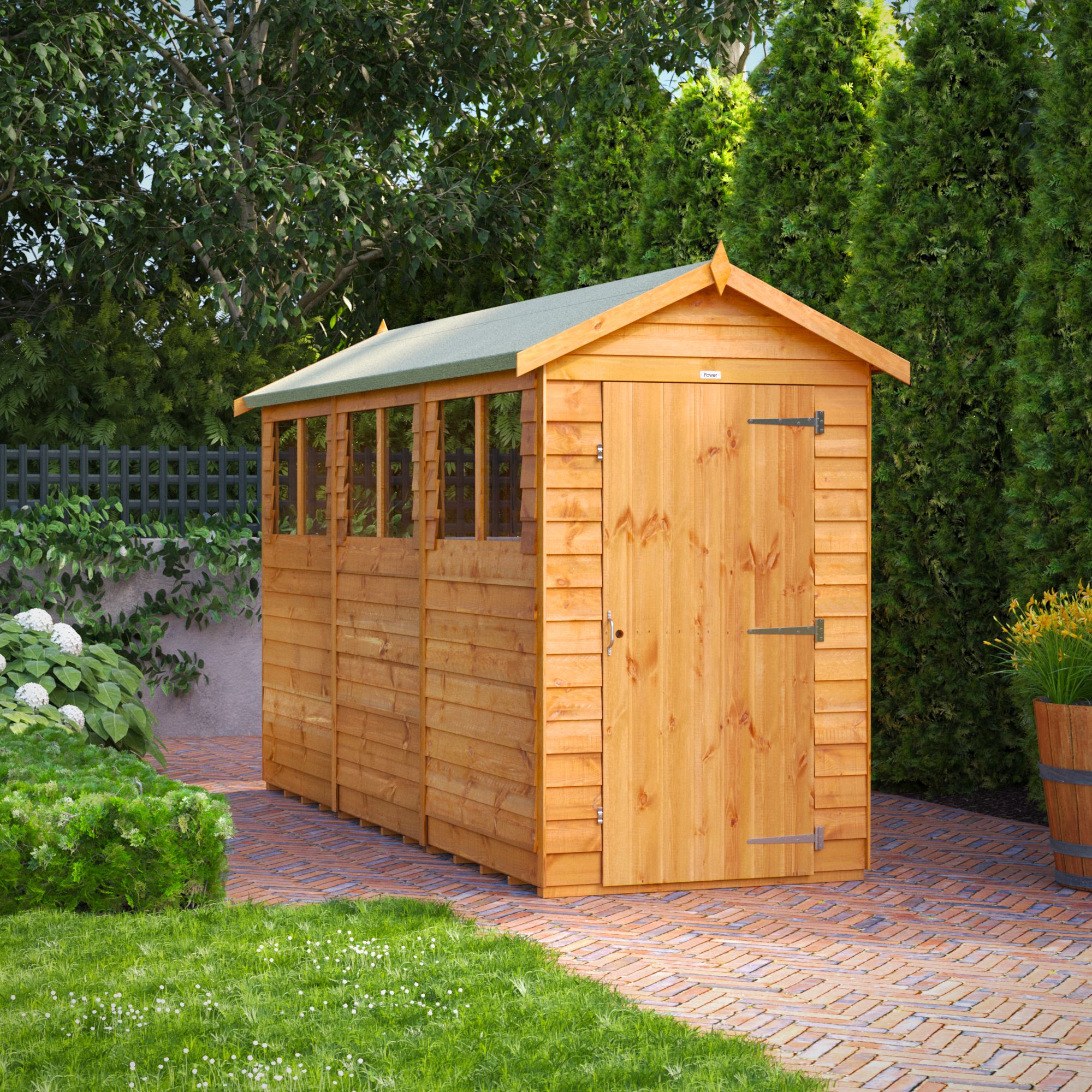 Powersheds Overlap 12x4 ft Apex Wooden Dip treated Shed with floor