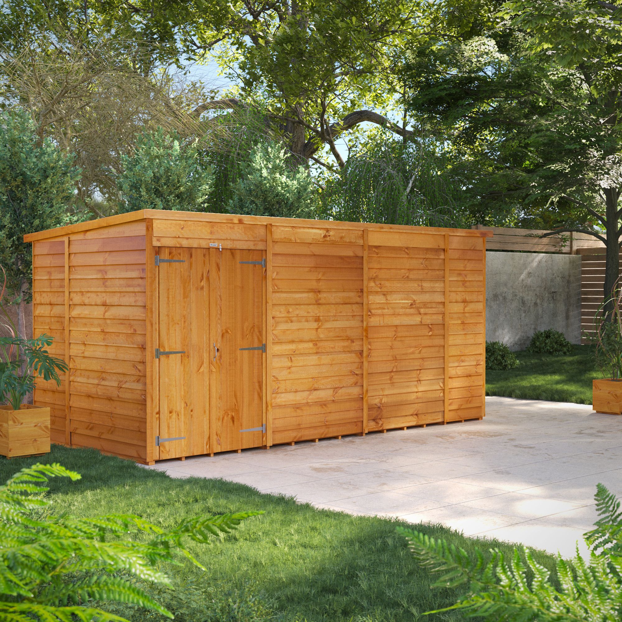 Powersheds Overlap 14x6 ft Pent Wooden Dip treated 2 door Shed with ...
