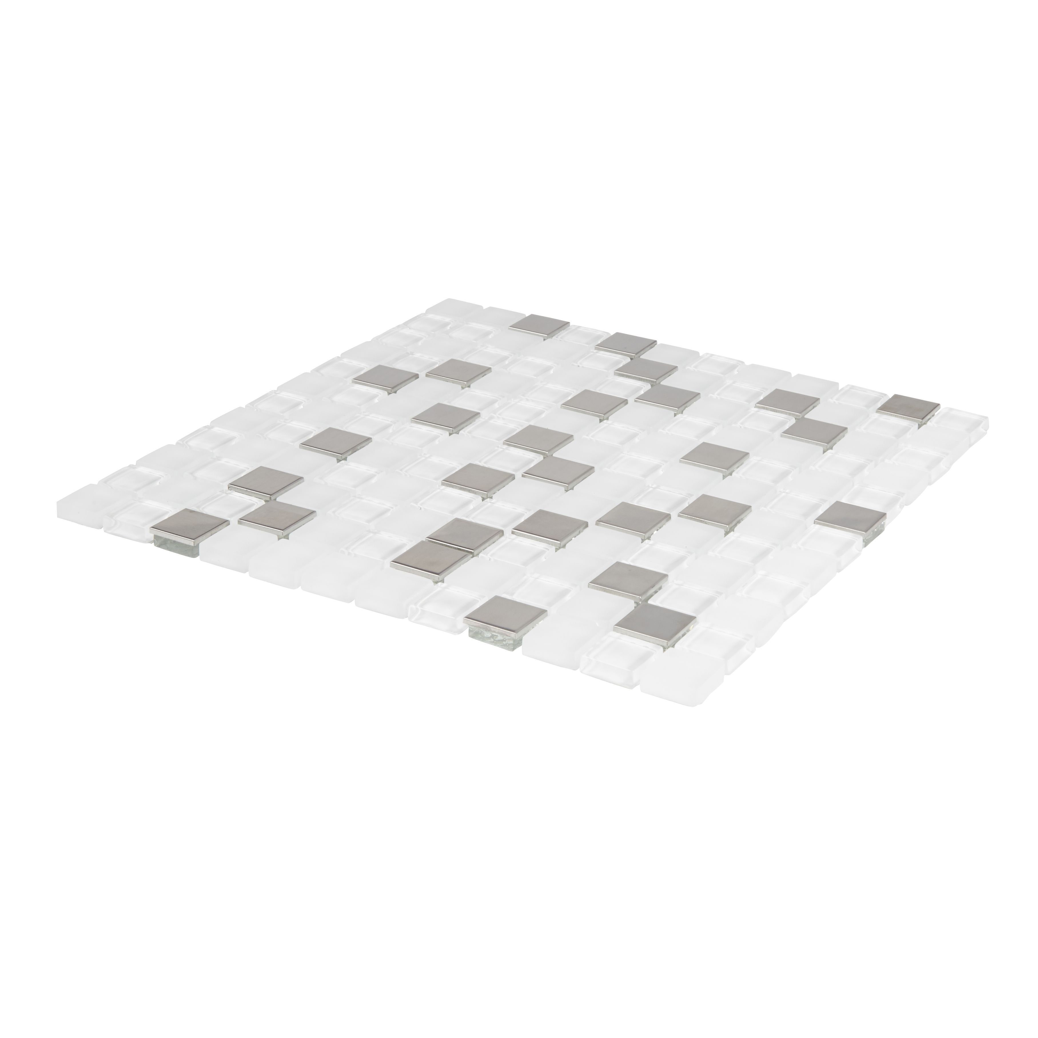 Prate Grey & white Frosted Gloss Glass & stainless steel Mosaic tile - 3