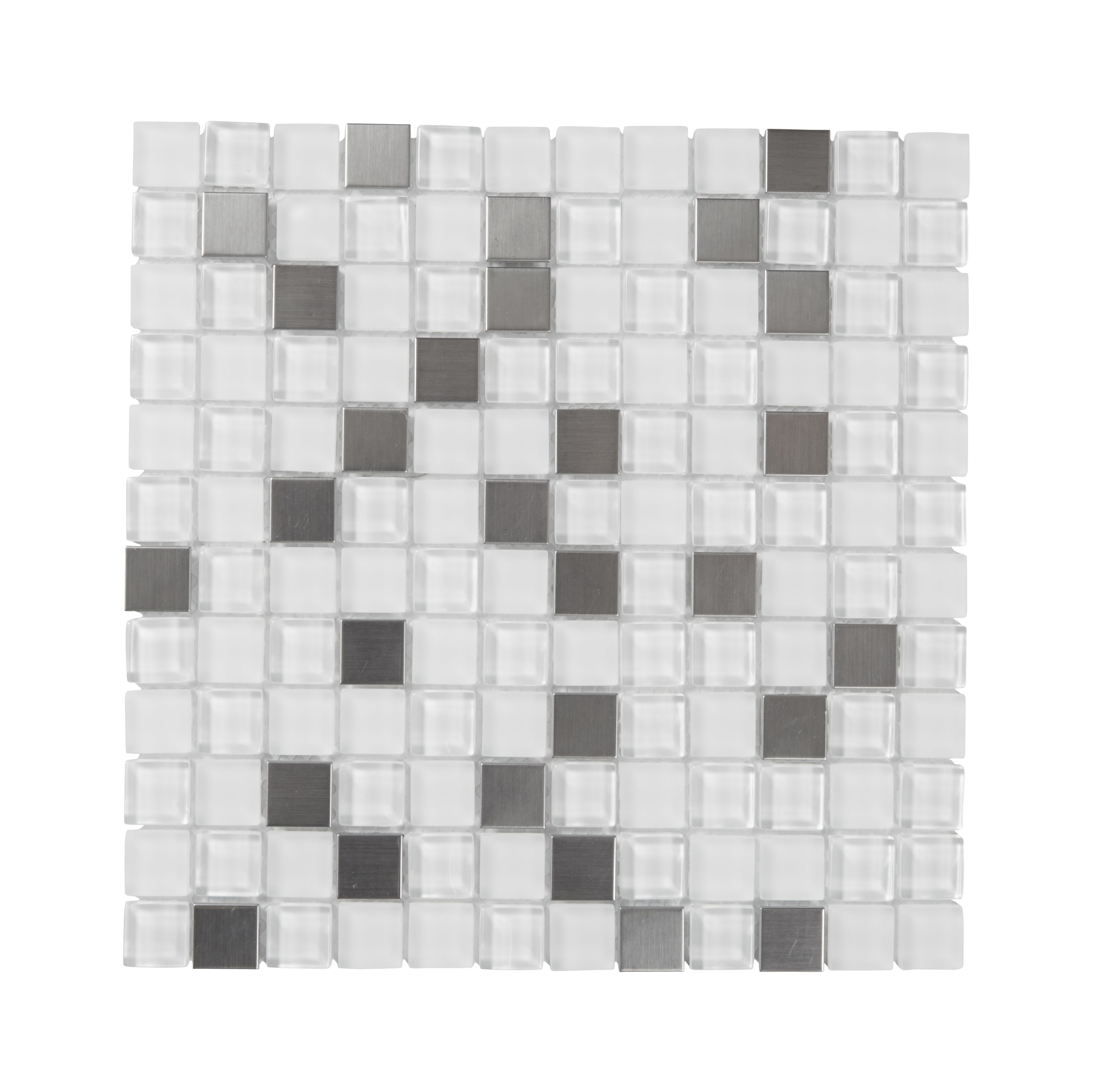Prate Grey & white Frosted Gloss Glass & stainless steel Mosaic tile