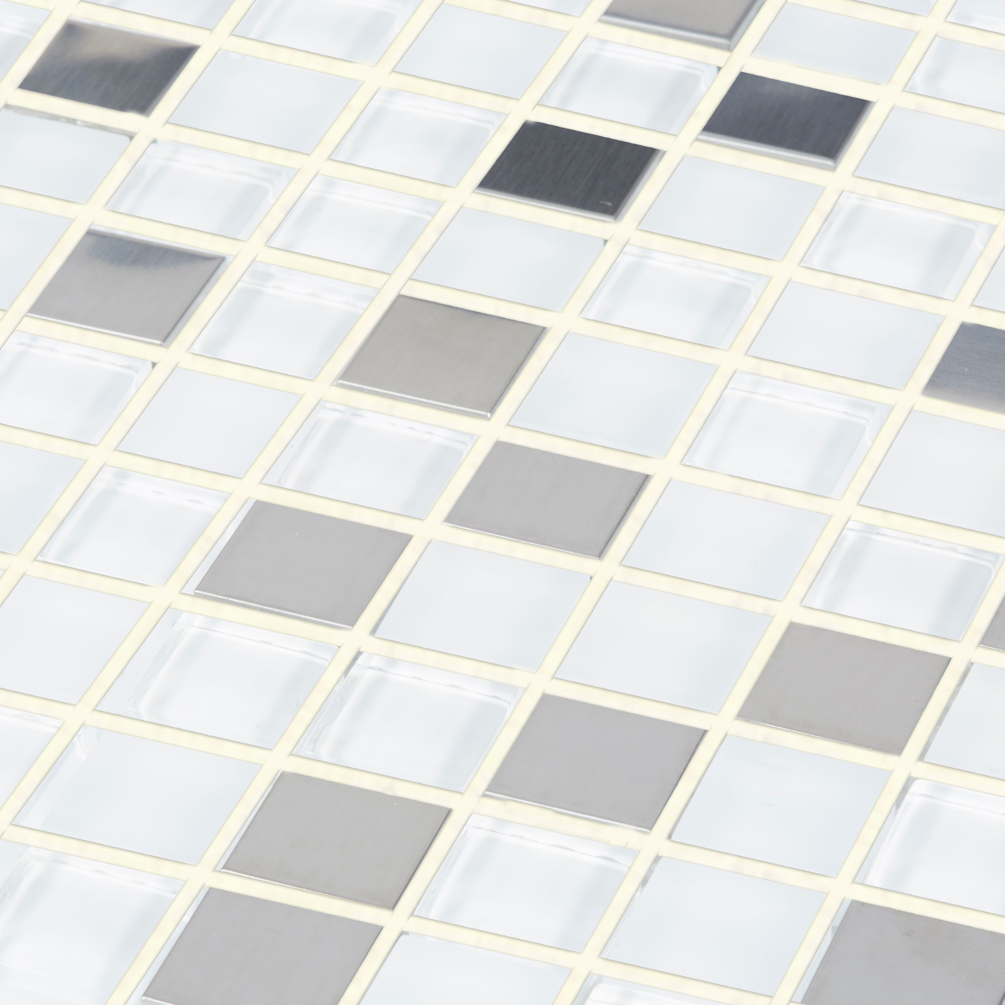 Prate Grey & white Frosted Gloss Mosaic Glass & stainless steel Mosaic tile