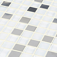 Prate Grey & white Frosted Gloss Mosaic Glass & stainless steel Mosaic tile, (L)320mm (W)32mm