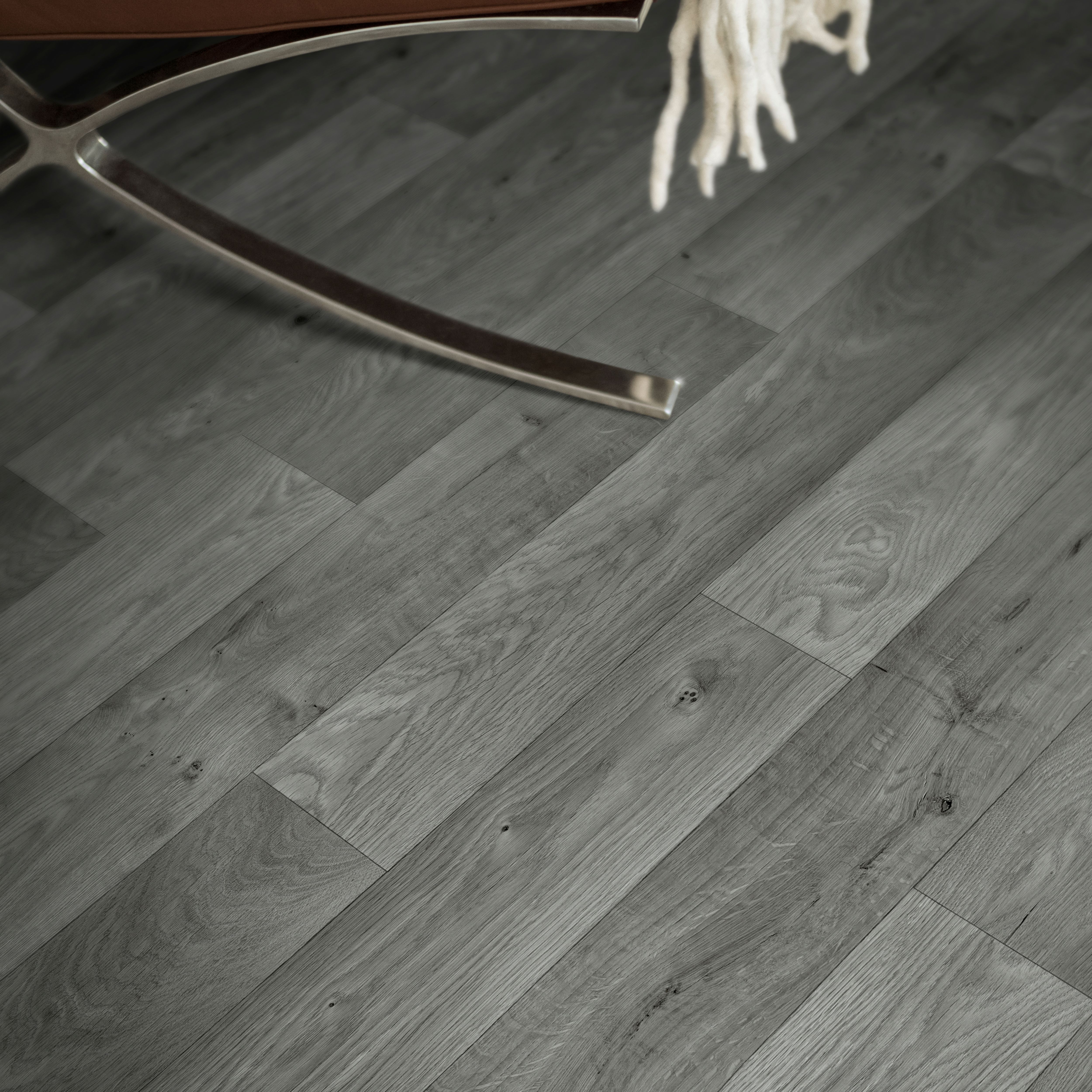 Precut Dark grey Wide Natural Oak plank effect Sheet vinyl, 4m²