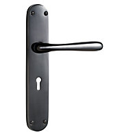 Premier Polished Nickel effect External Straight Lock Door handle, Set