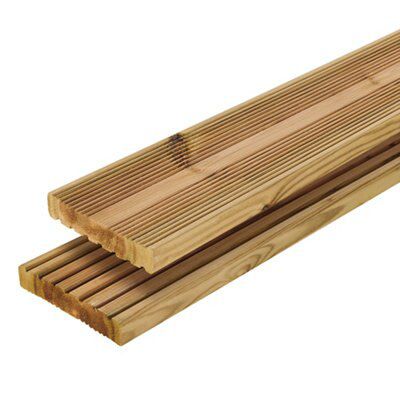 Premium Green Softwood Deck board (L)2.4m (W)144mm (T)27.5mm, Pack of 5