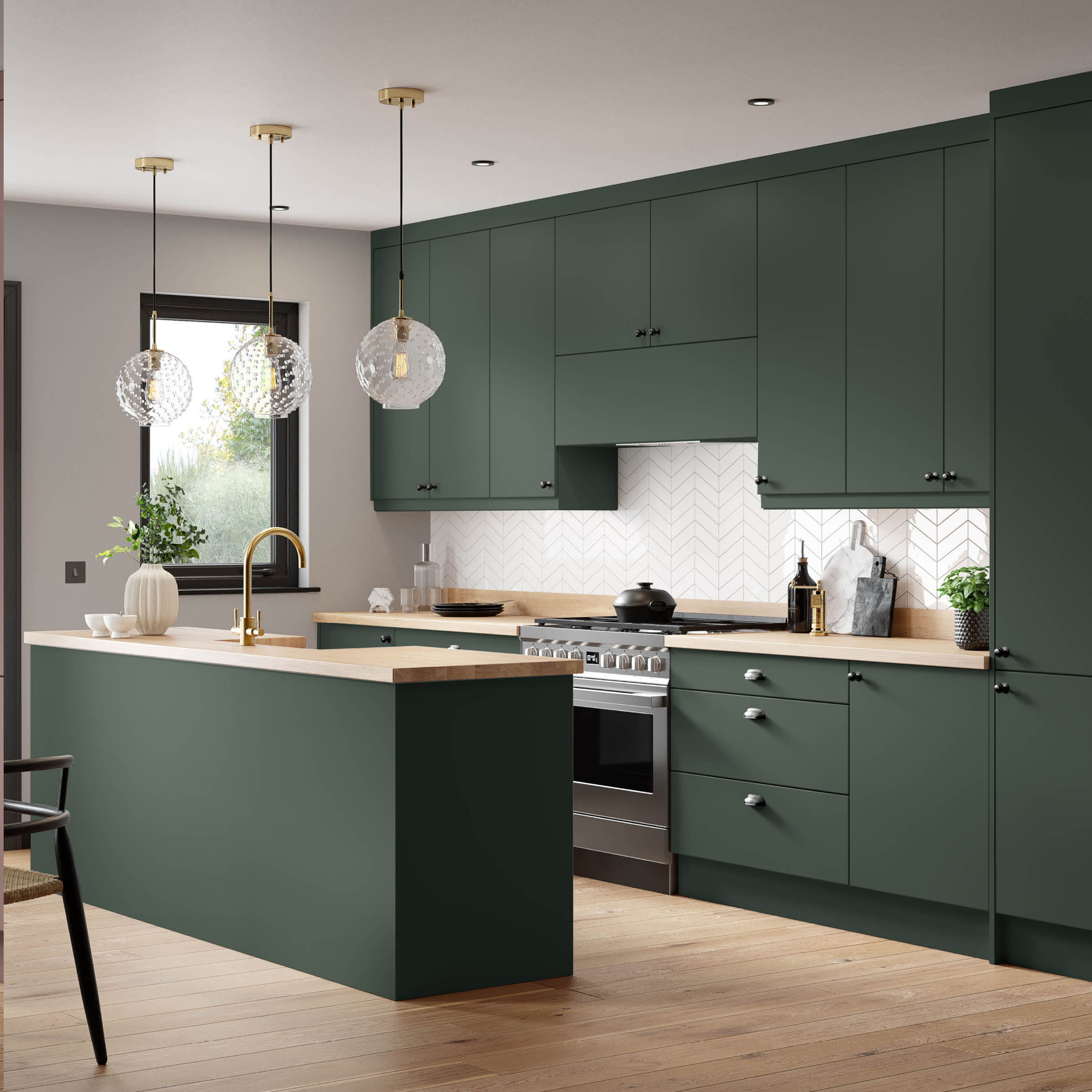 Premium Kitchens Ethos Matt green Modern Highline Cabinet door (W)400mm (H)715mm (T)18mm
