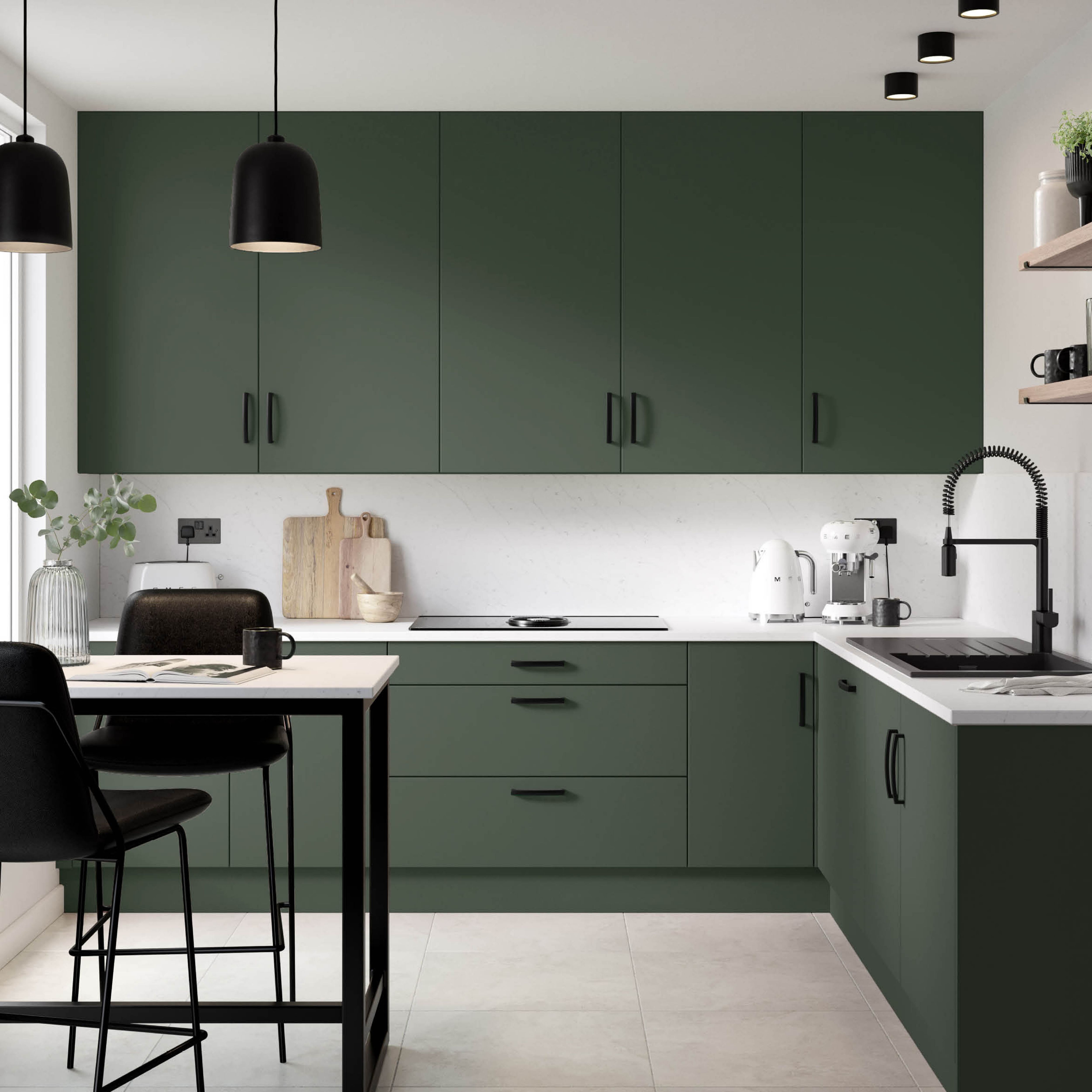 Premium Kitchens Ethos Matt green Modern Highline Cabinet door (W)400mm (H)715mm (T)18mm