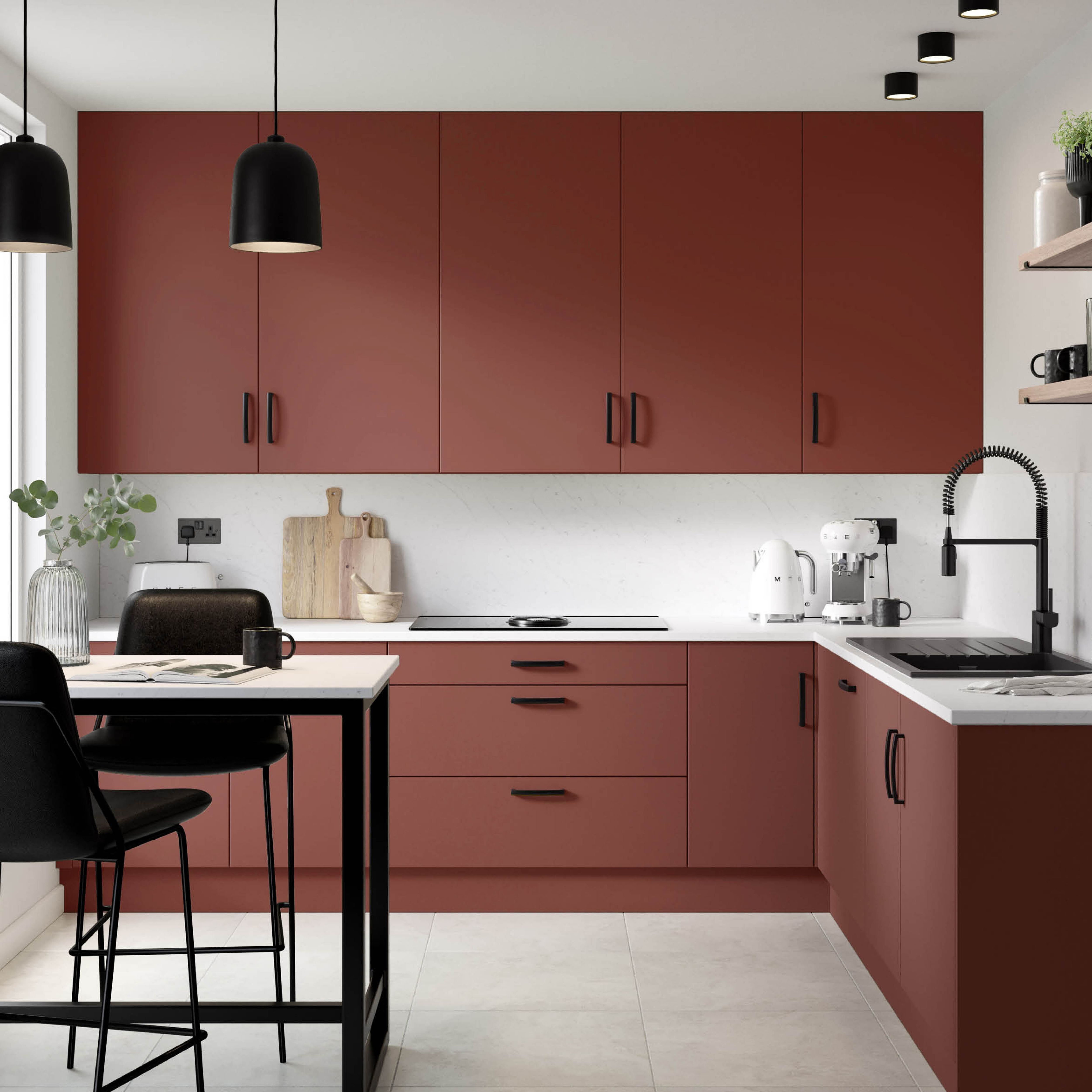 Premium Kitchens Ethos Matt red Modern 4 drawer cabinet front (H)715mm (W)397mm (T)18mm