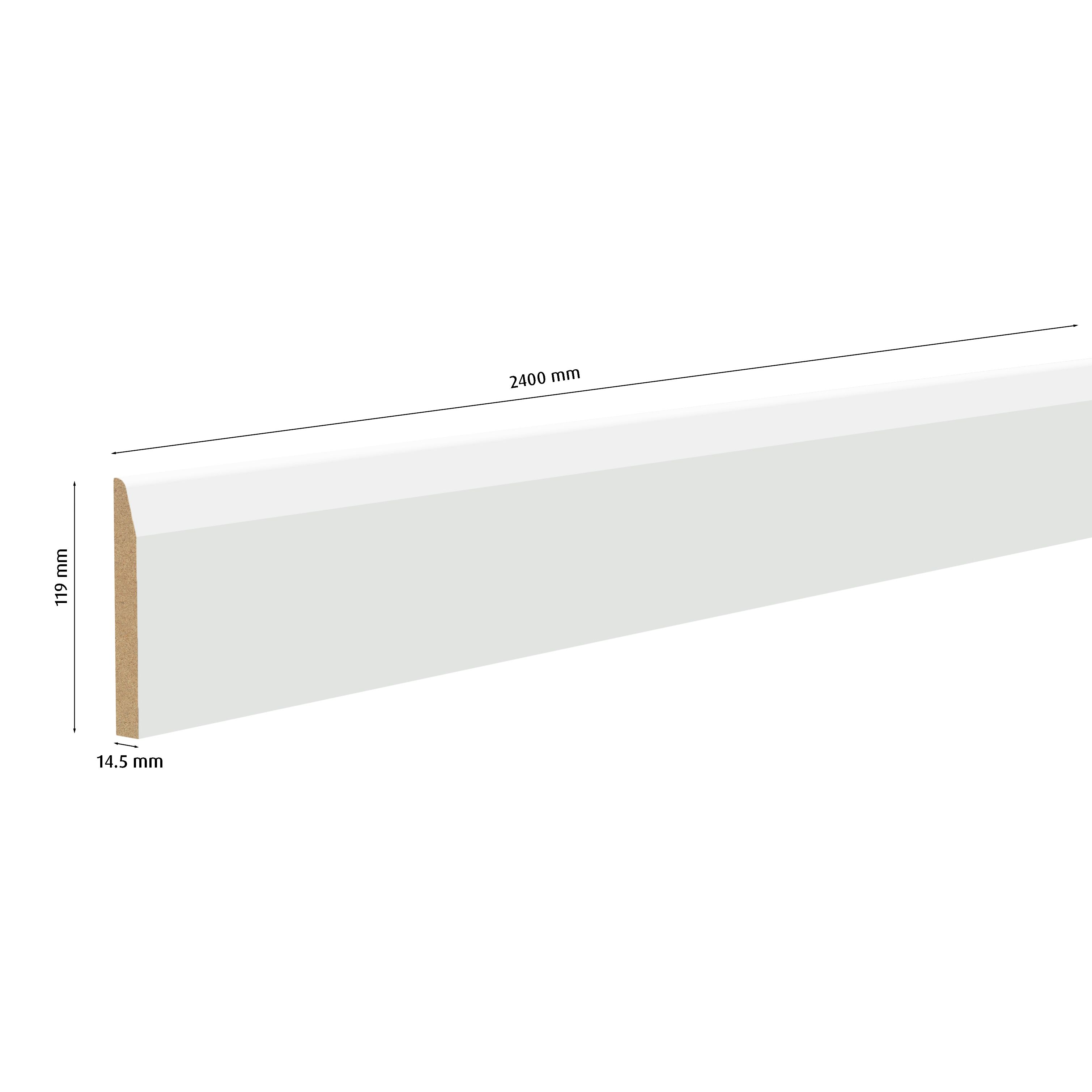 Primed White MDF Chamfered Skirting board (L)2400mm (W)119mm (T)14.5mm