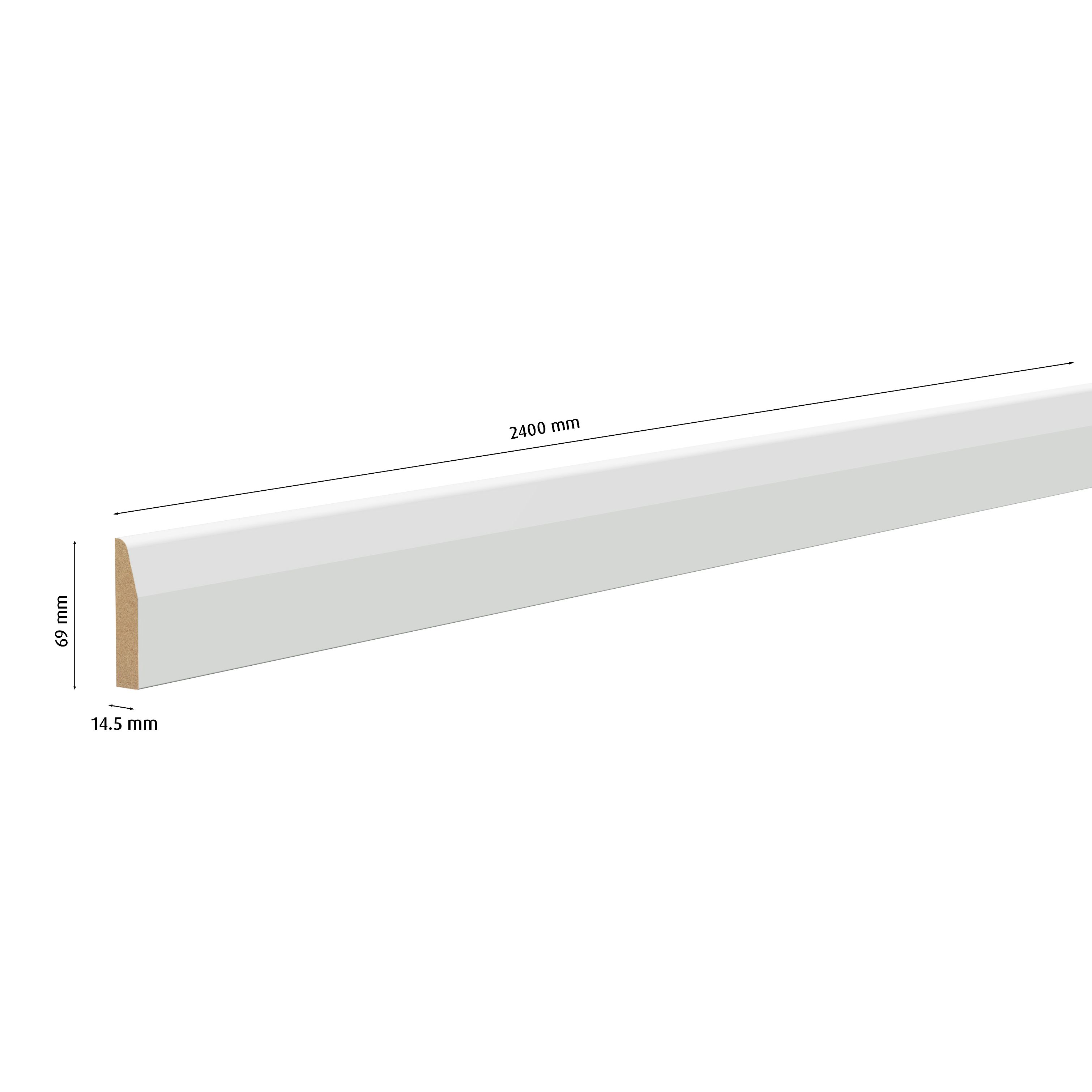 Primed White MDF Chamfered Skirting board (L)2400mm (W)69mm (T)14.5mm