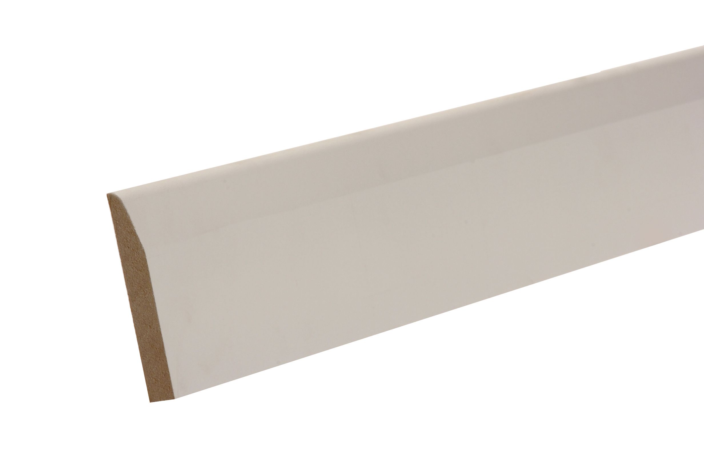 Primed White MDF Chamfered Skirting board (L)2400mm (W)94mm (T)14.5mm, Pack of 4