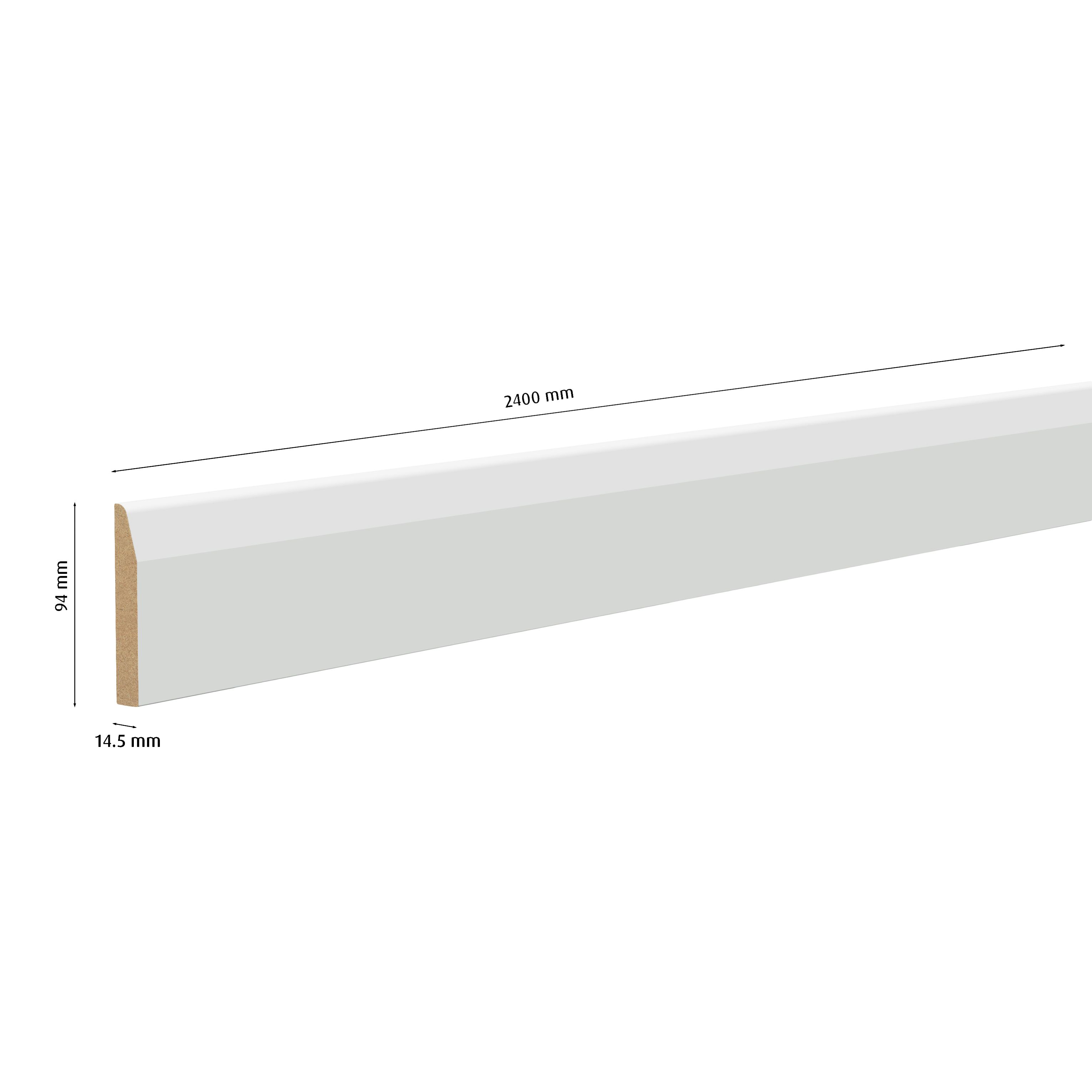 Primed White MDF Chamfered Skirting board (L)2400mm (W)94mm (T)14.5mm