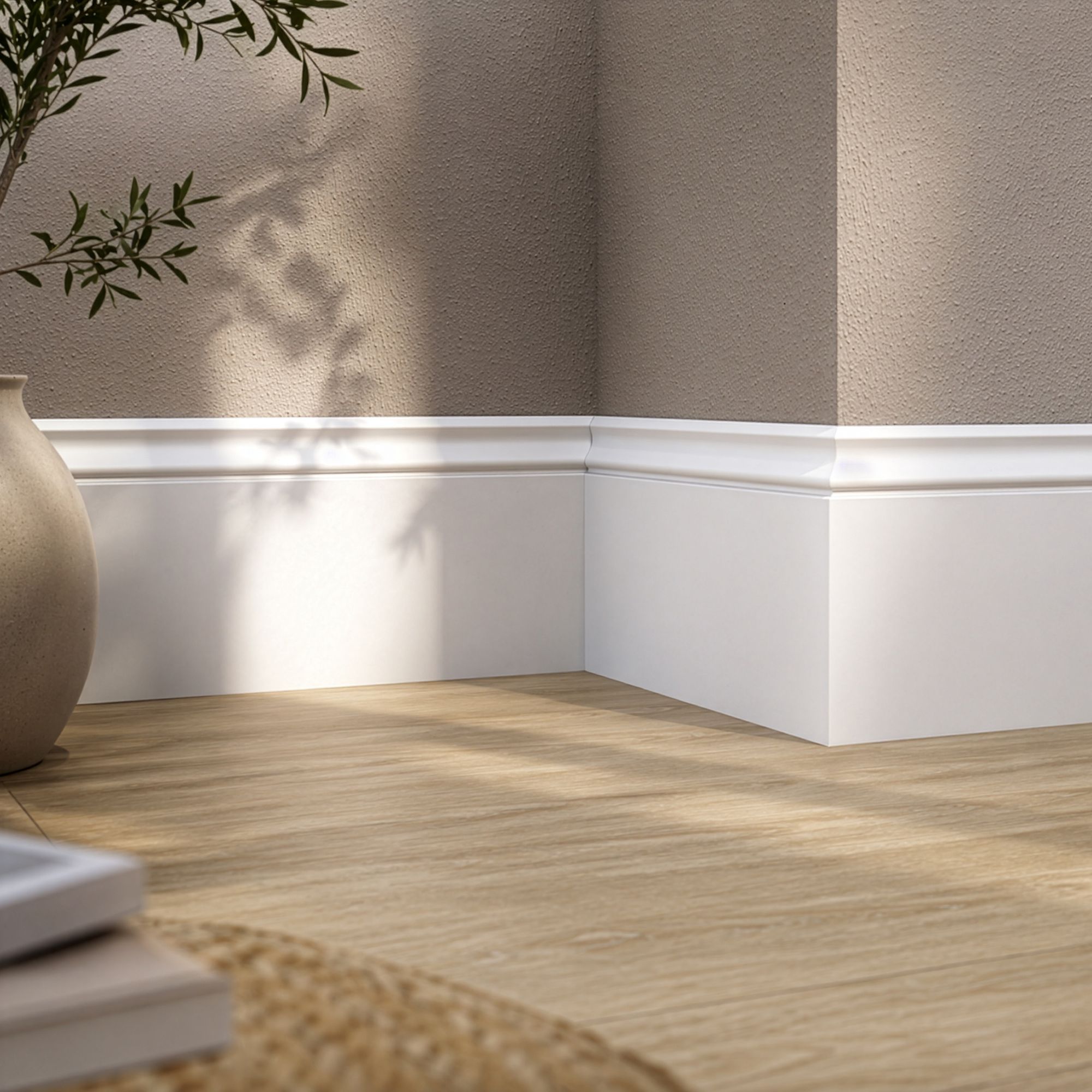 Primed White MDF Ogee Skirting board (L)2400mm (W)169mm (T)18mm