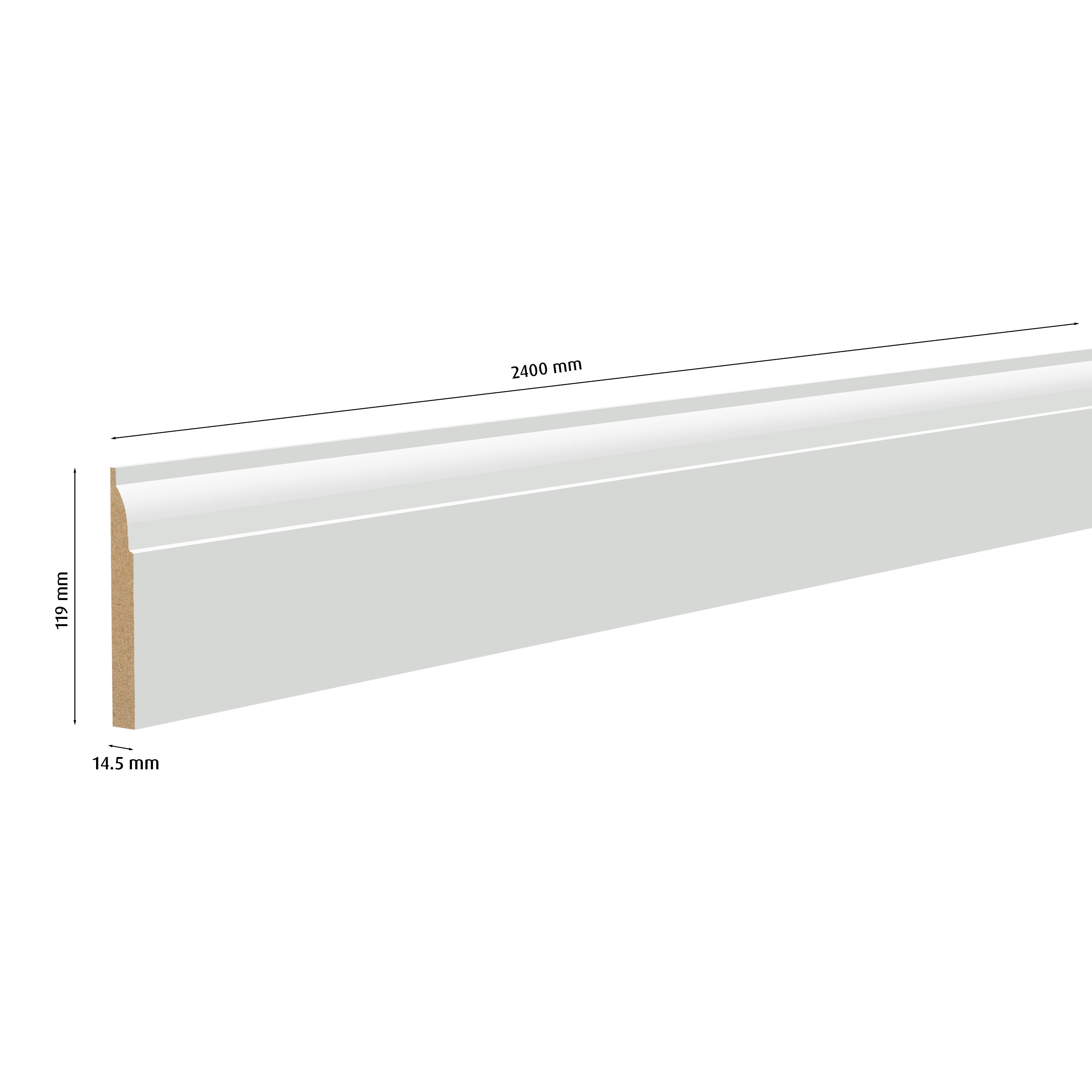Primed White MDF Ovolo Skirting board (L)2400mm (W)119mm (T)14.5mm