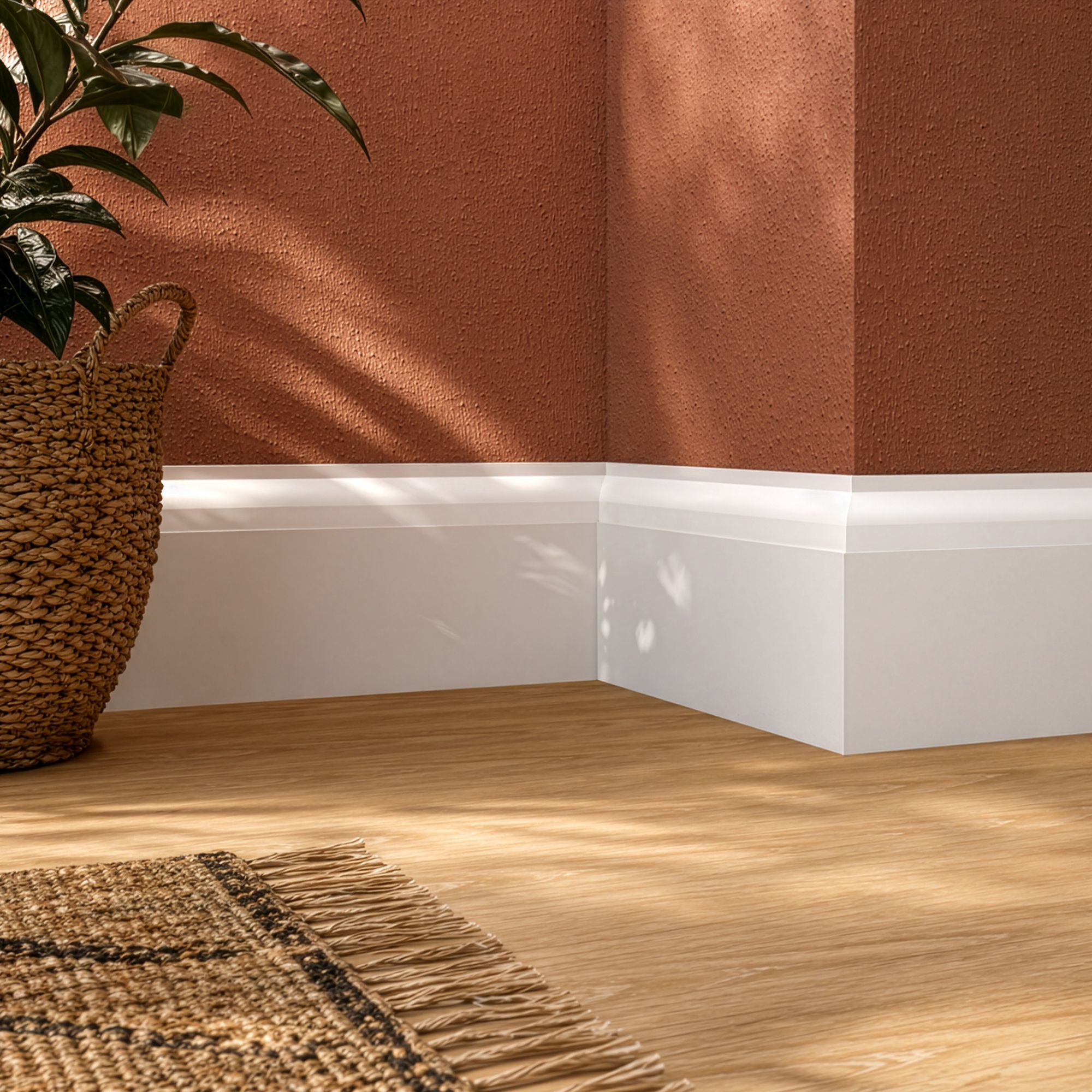 Primed White MDF Ovolo Skirting board (L)2400mm (W)144mm (T)14.5mm