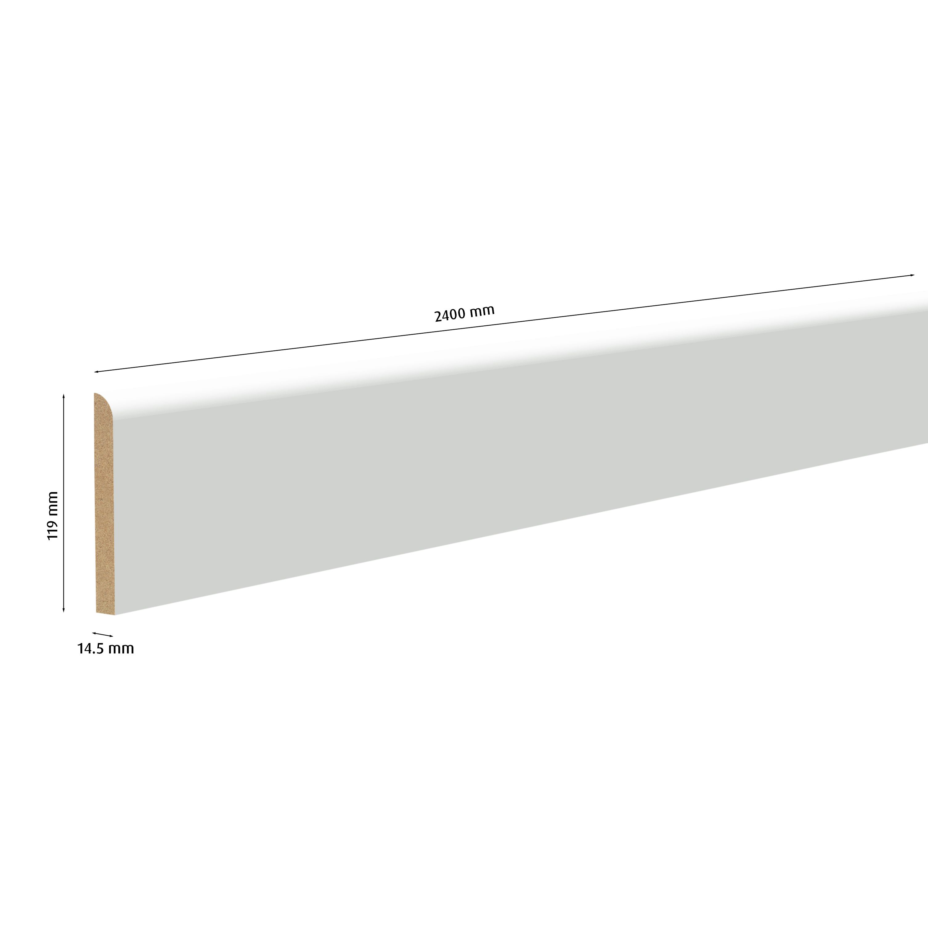 Primed White MDF Round Skirting board (L)2400mm (W)119mm (T)14.5mm