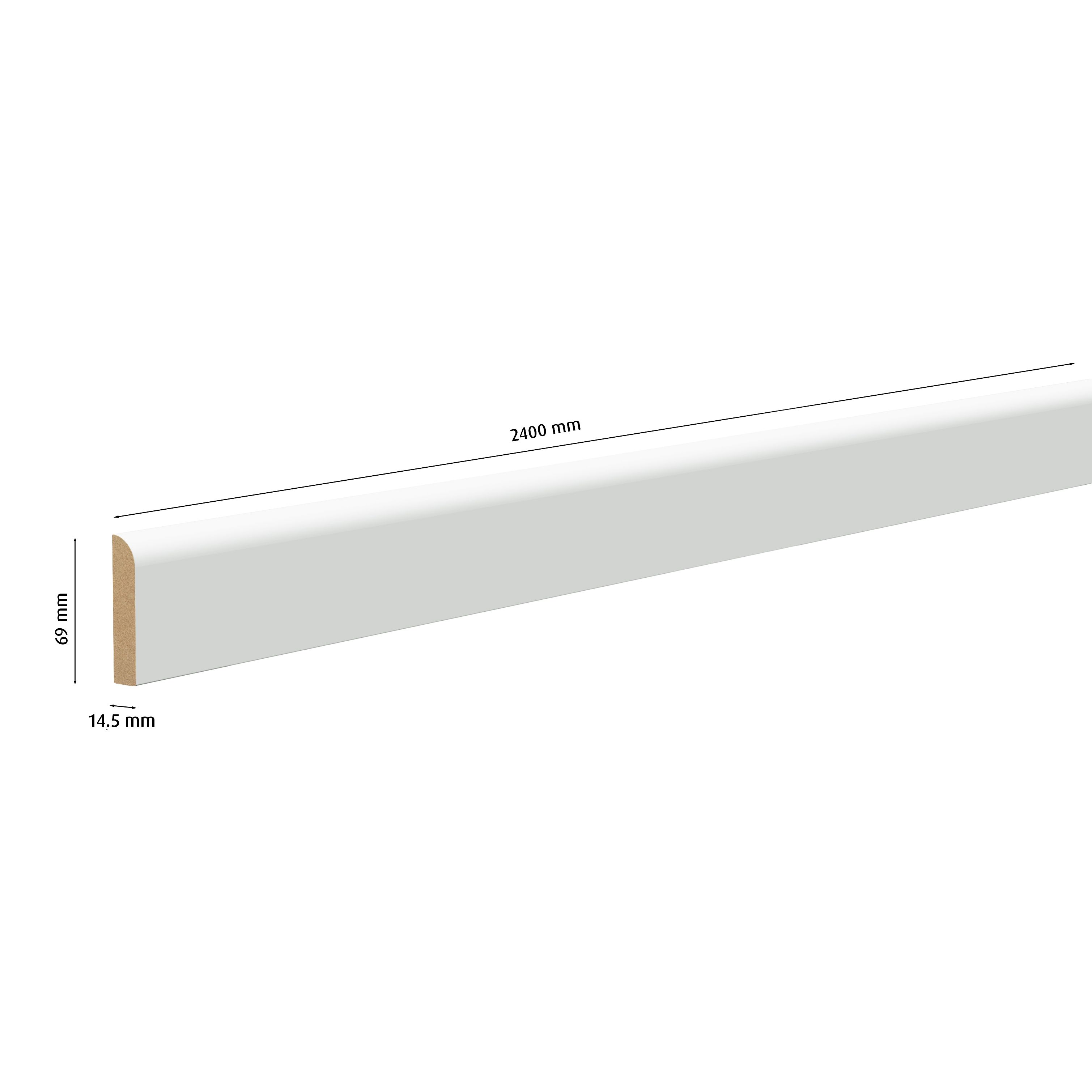 Primed White MDF Round Skirting board (L)2400mm (W)69mm (T)14.5mm