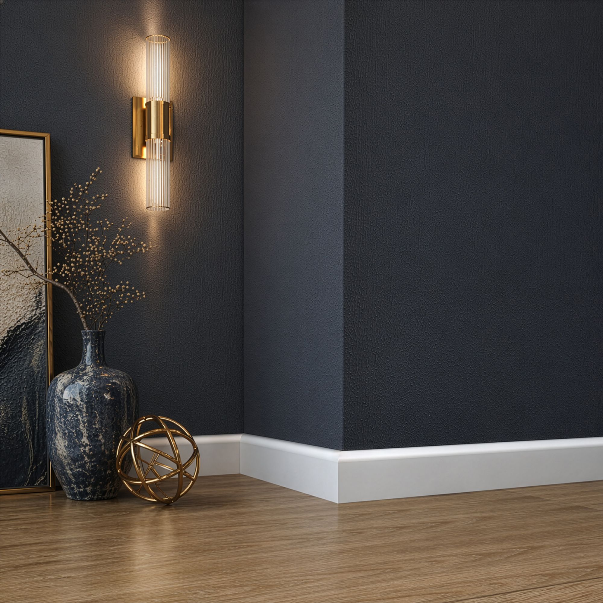 Primed White MDF Round Skirting board (L)2400mm (W)69mm (T)14.5mm