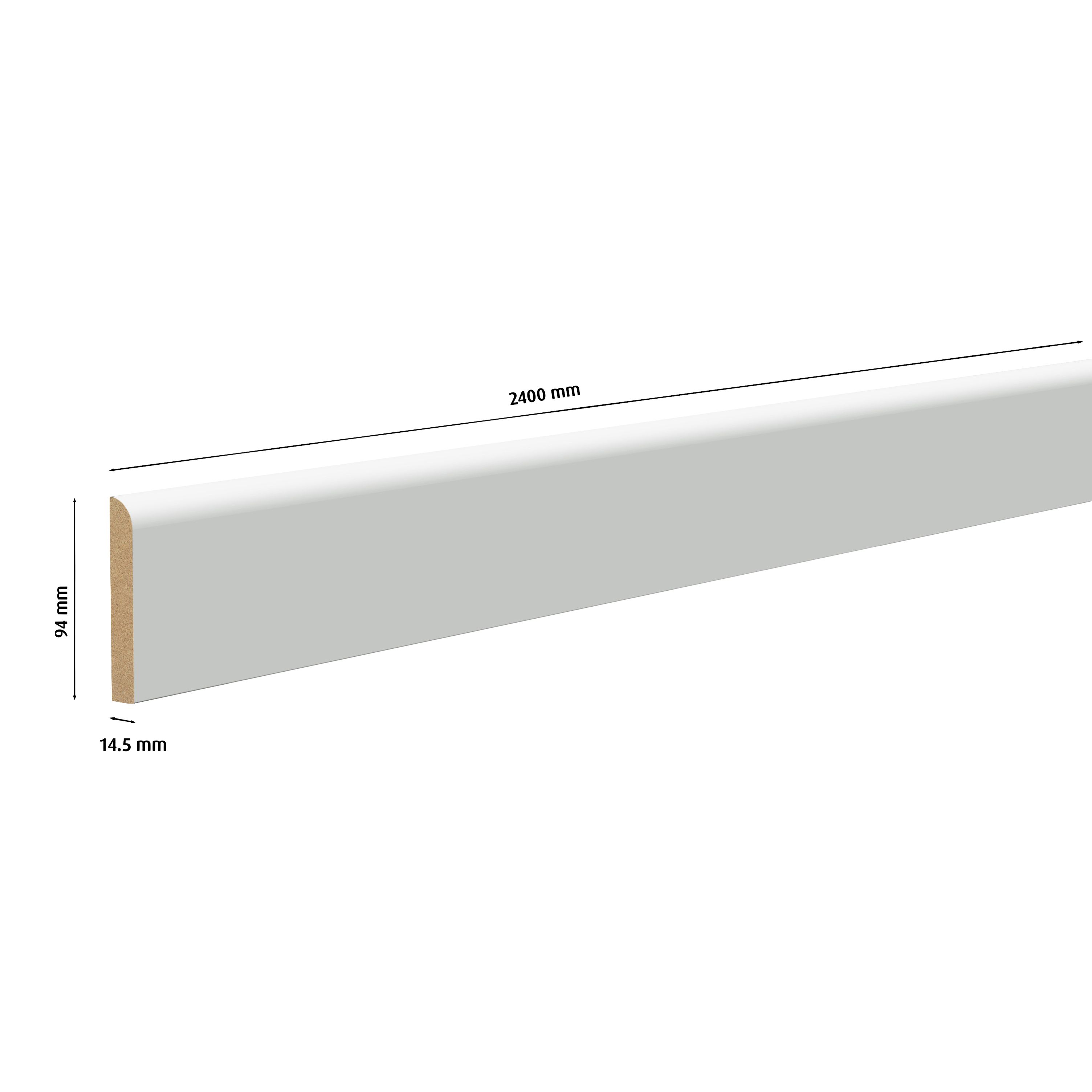 Primed White MDF Round Skirting board (L)2400mm (W)94mm (T)14.5mm