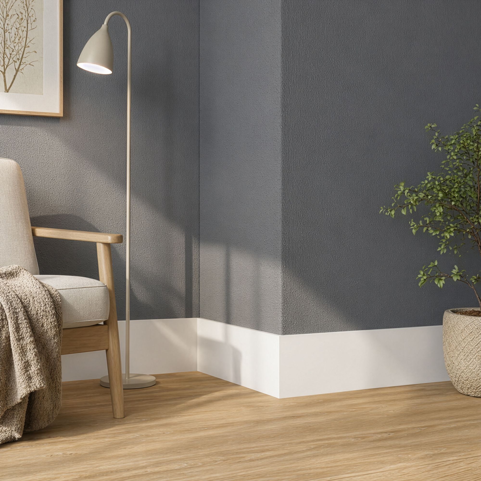 Primed White MDF Square Skirting board (L)2400mm (W)119mm (T)18mm