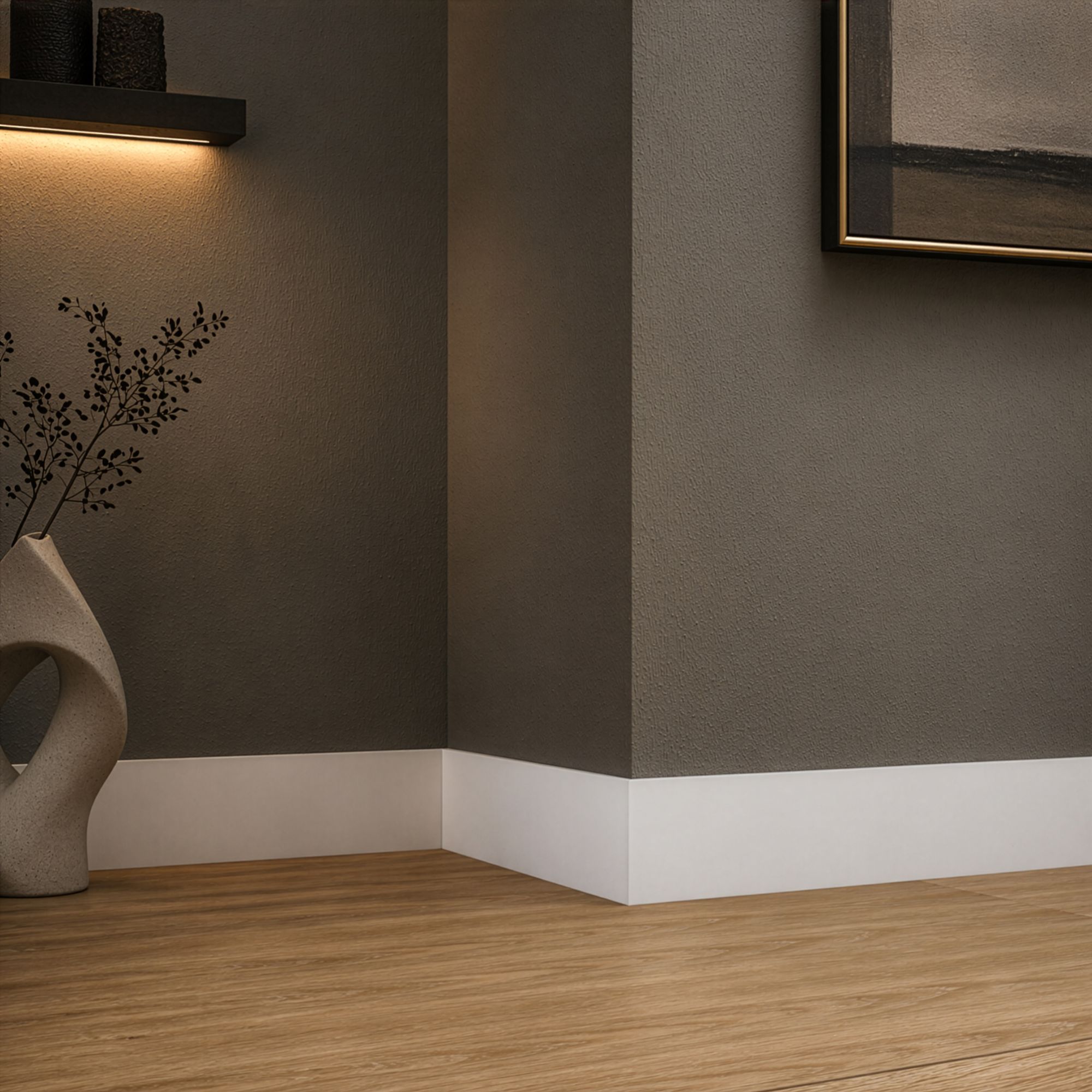 Primed White MDF Square Skirting board (L)2400mm (W)94mm (T)18mm