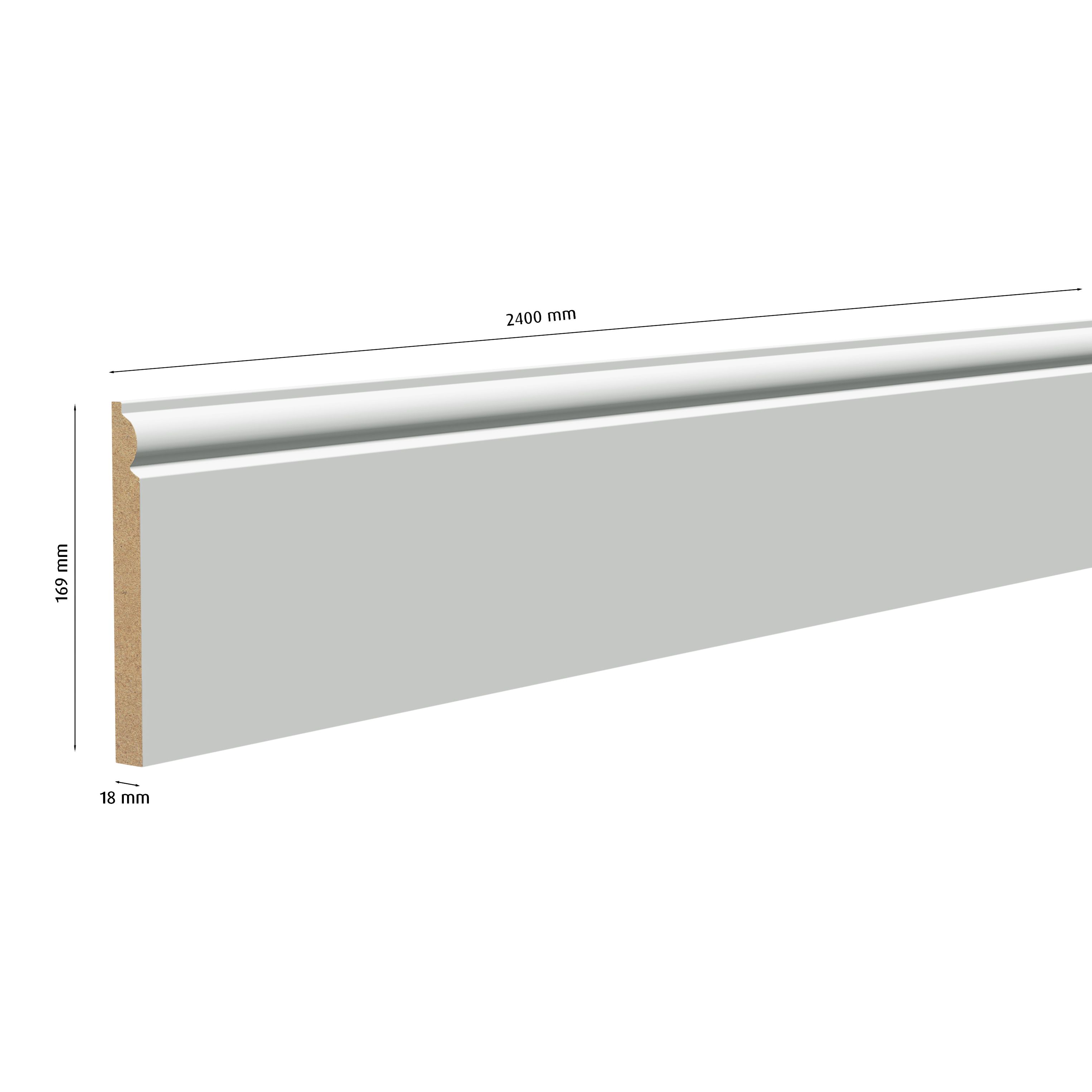 Primed White MDF Torus Skirting board (L)2400mm (W)169mm (T)18mm