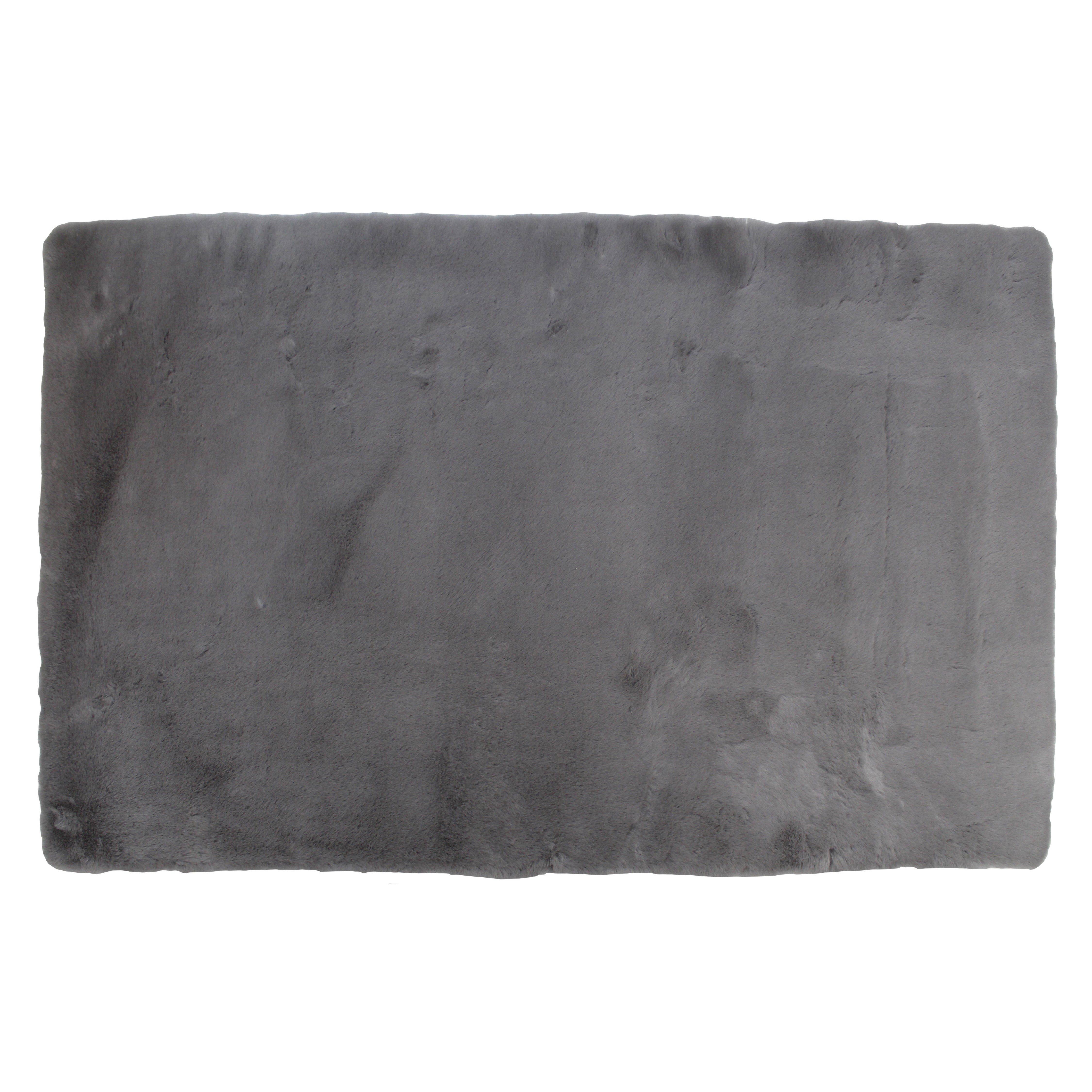 Primeur Grey Faux Fur effect Large Rug, (L)100cm x (W)60cm