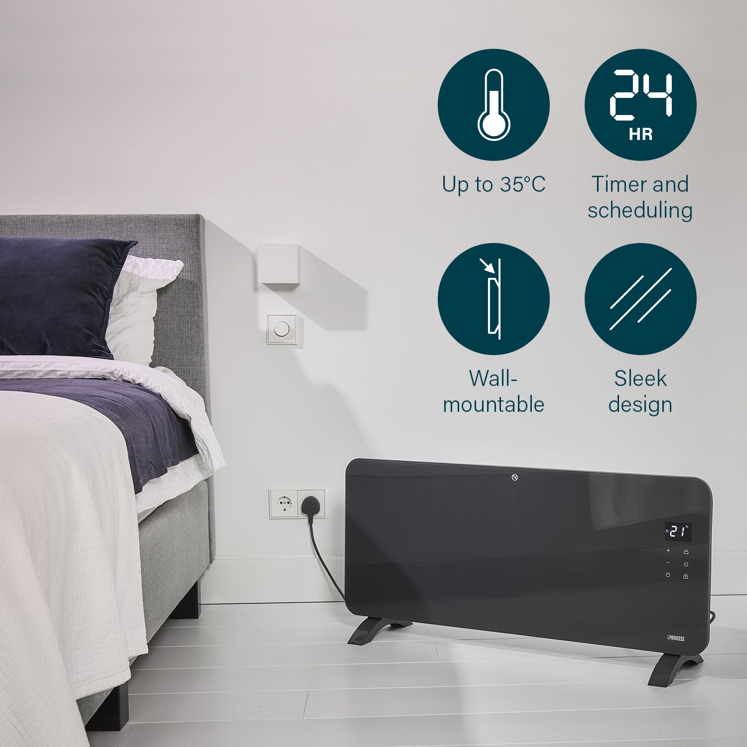 Princess Electric Smart Wi-Fi 1500W Grey Convector Panel heater