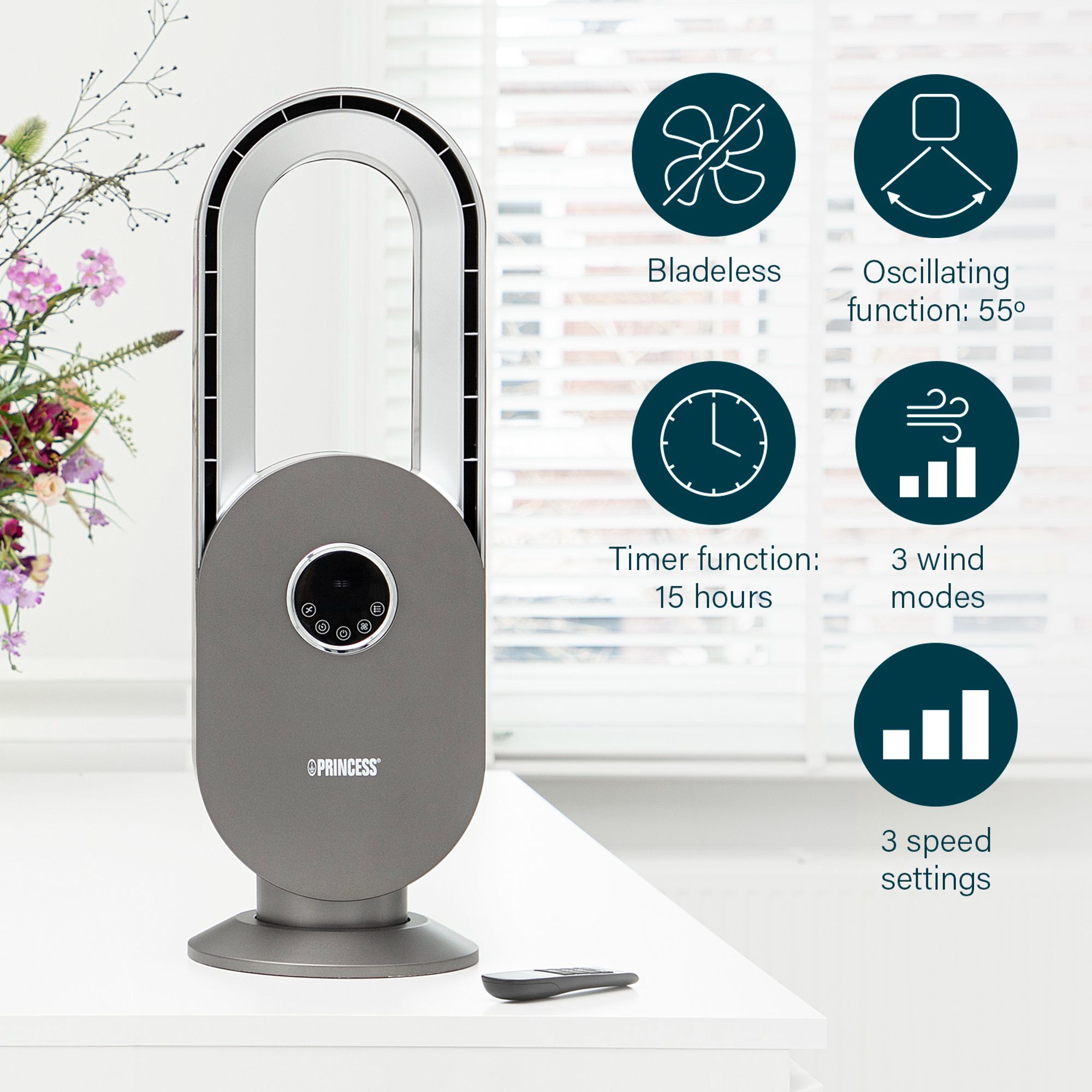 Princess Silver LED Remote controlled Multifunctional bladeless fan Not ...