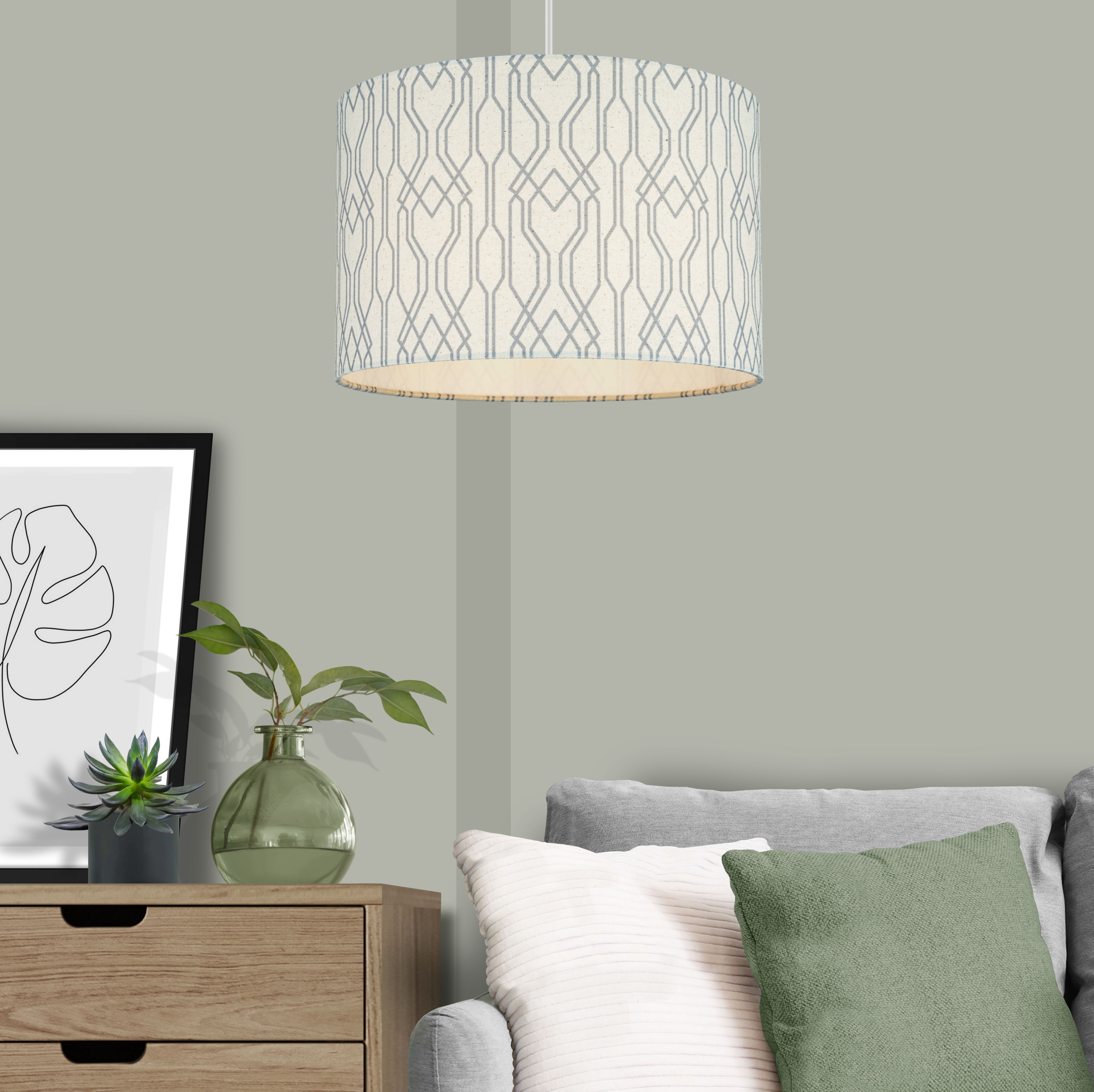 Printed Beige Geometric Drum Lamp shade (D)30cm
