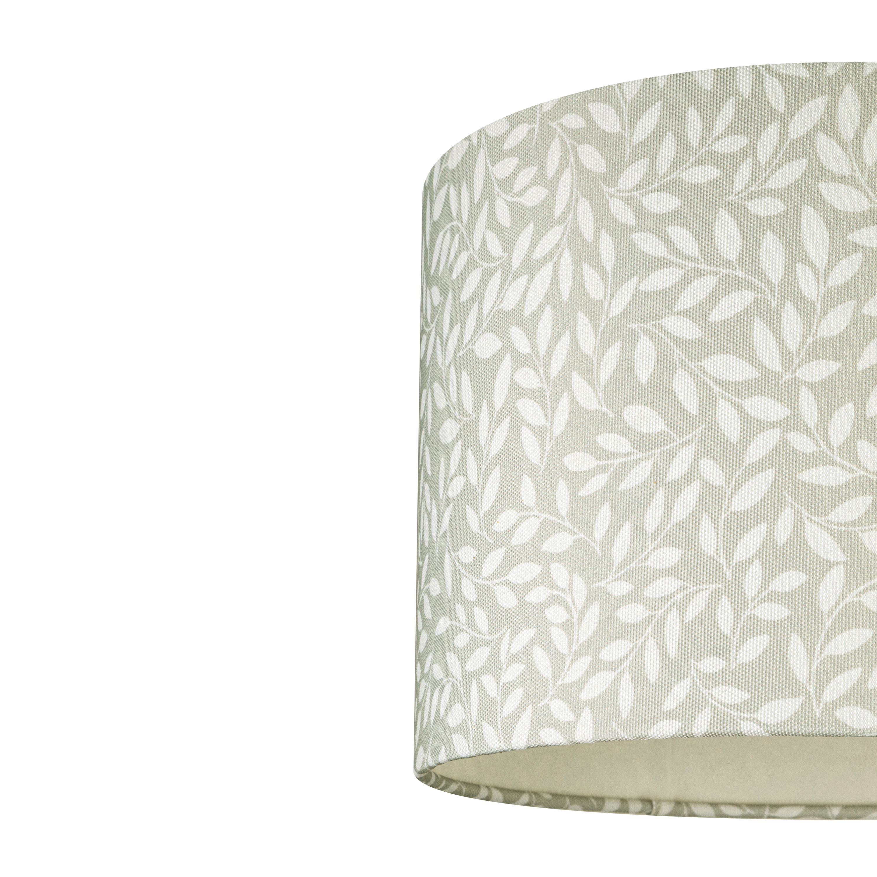 Printed Grey & White Leaves Drum Lamp shad…