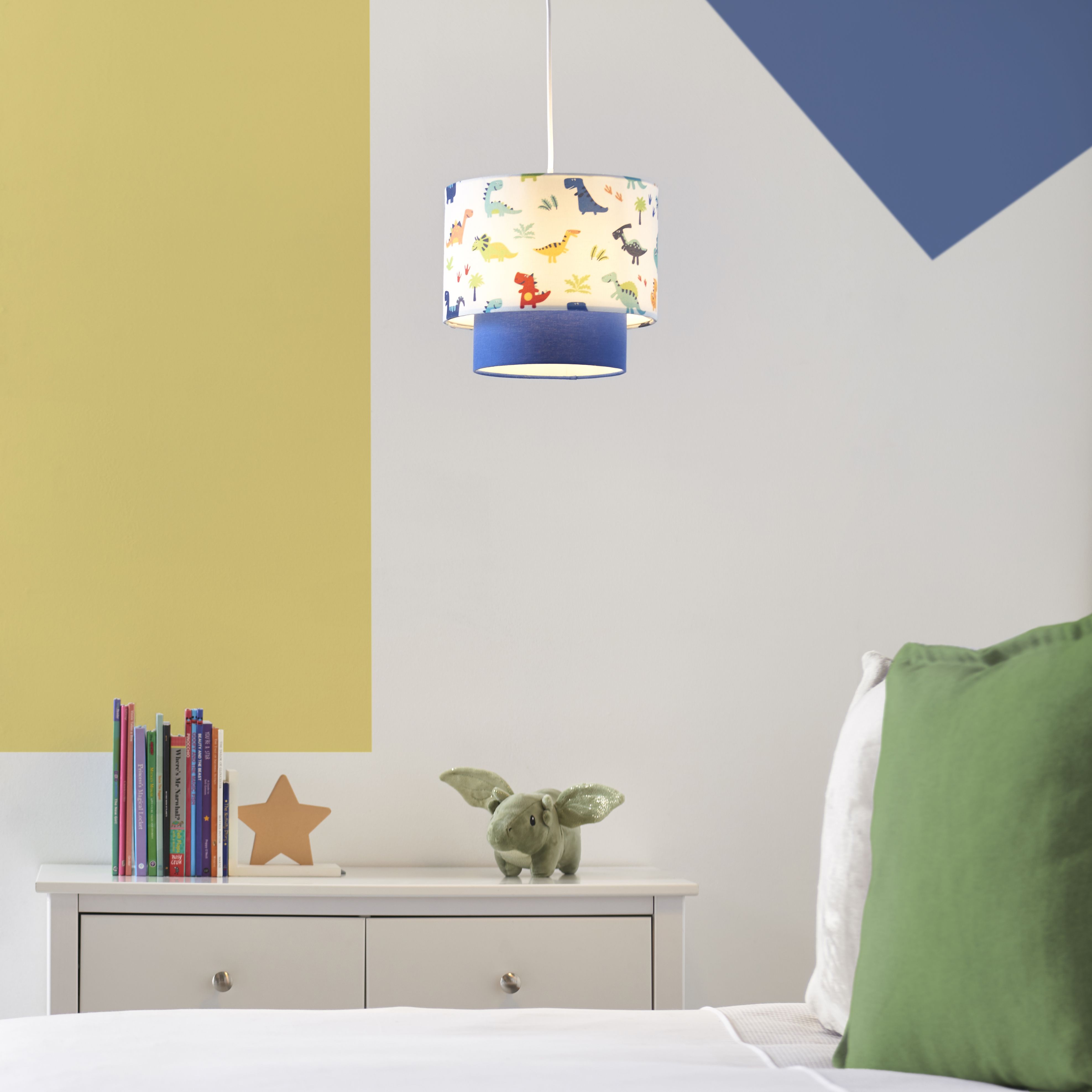 Printed Multicolour Dinosaur Cylinder Light shade (D)25cm