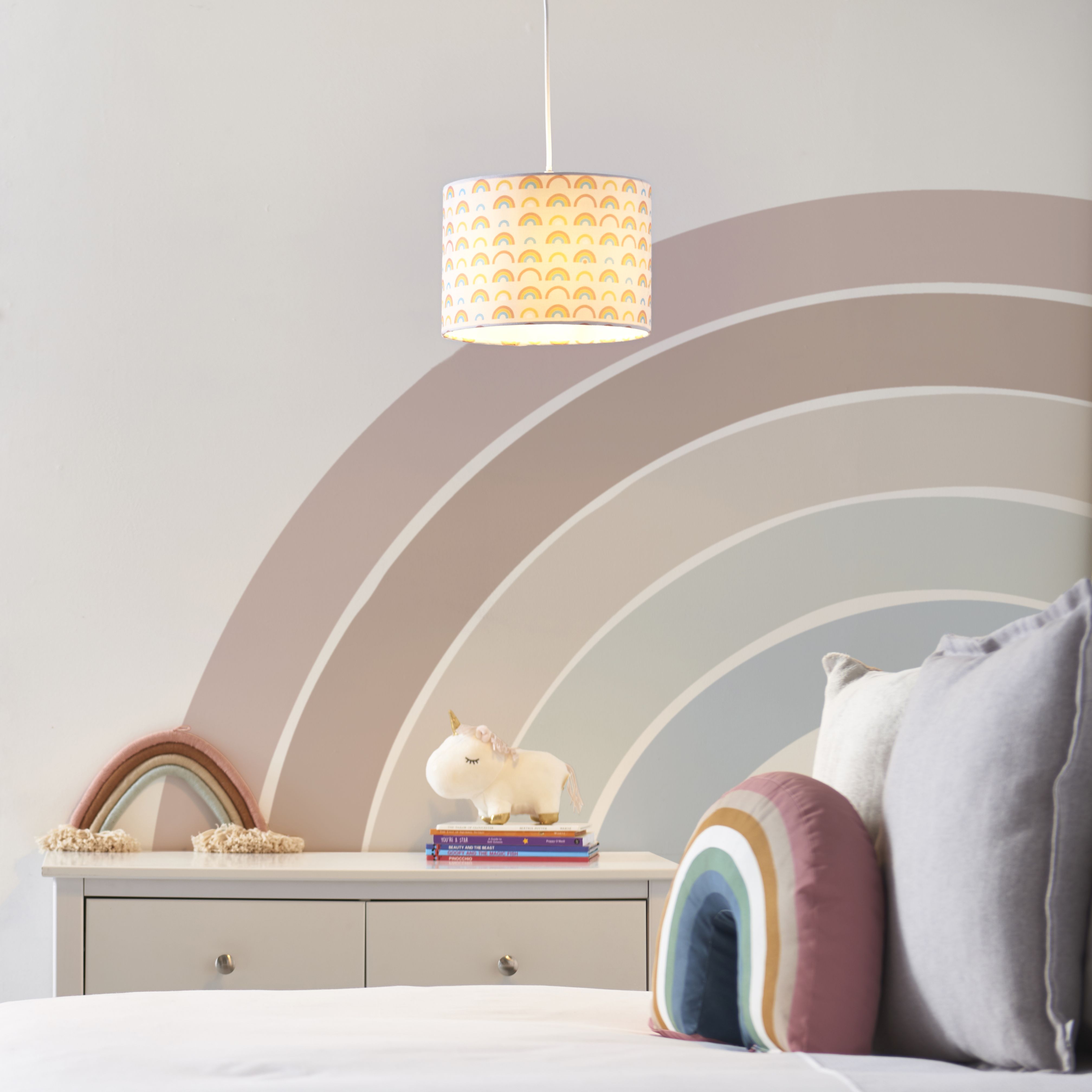 Printed Multicolour Rainbow Cylinder Light shade (D)25cm