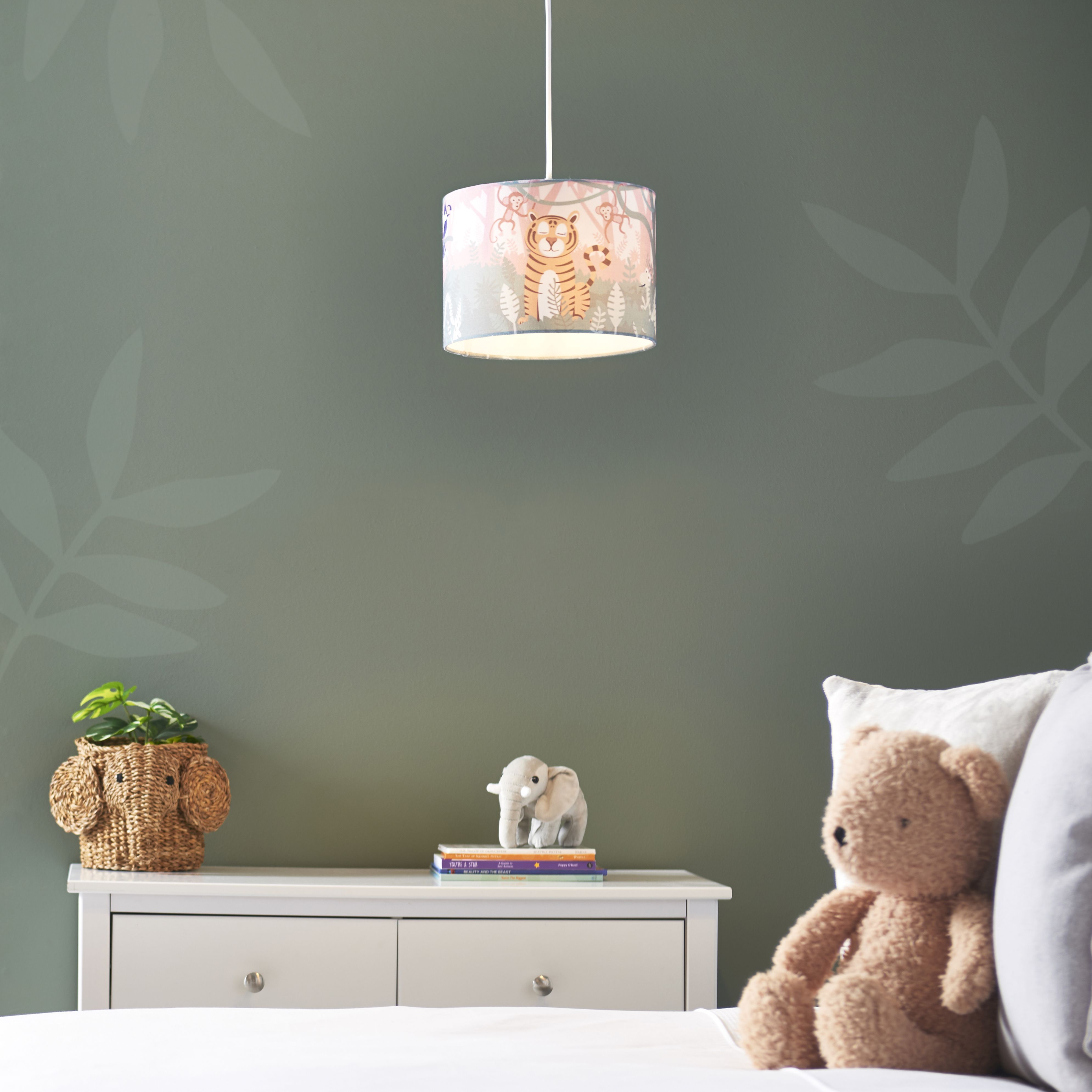 Printed Multicolour Safari Cylinder Light shade (D)25cm