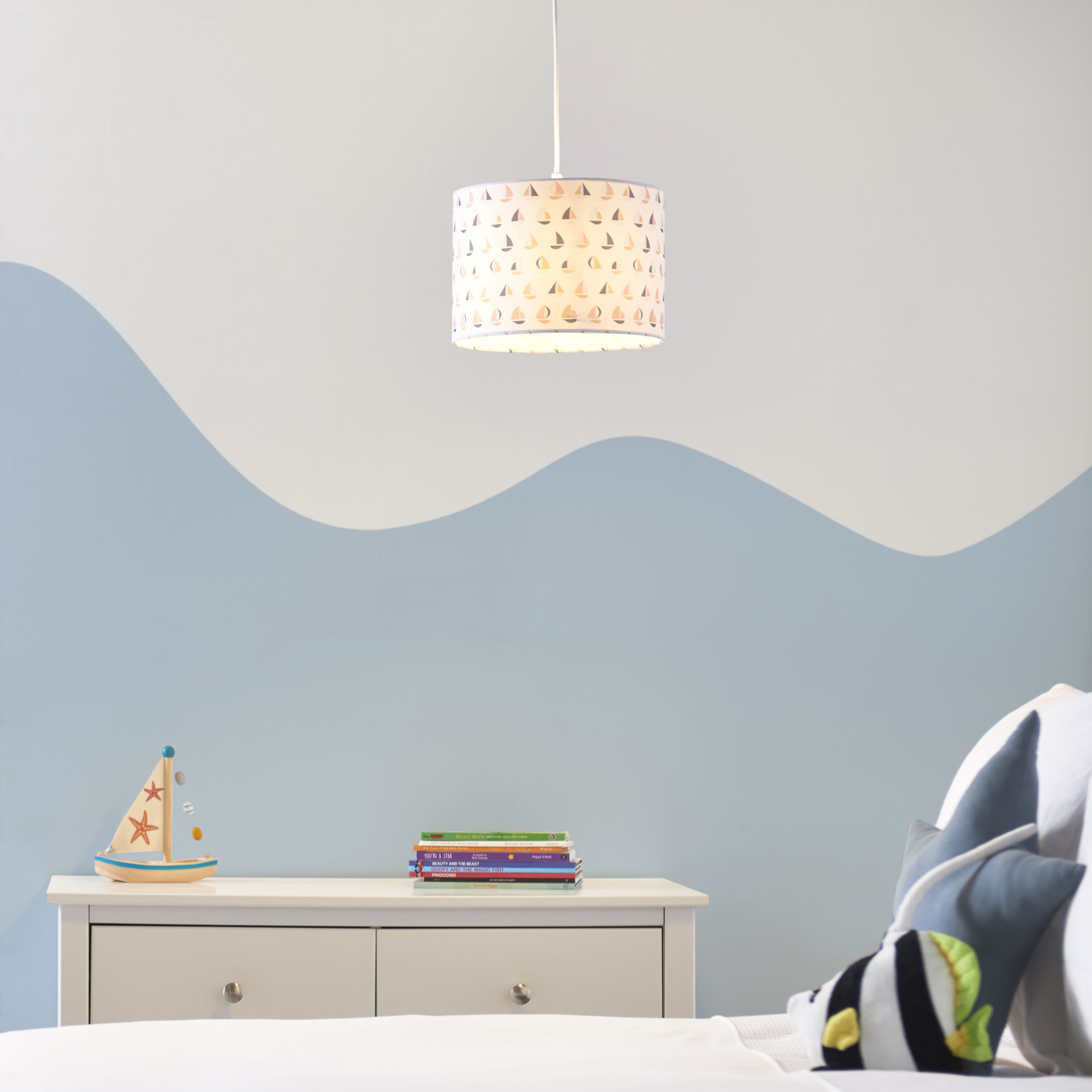 Printed Multicolour Sail boat Cylinder Light shade (D)25cm